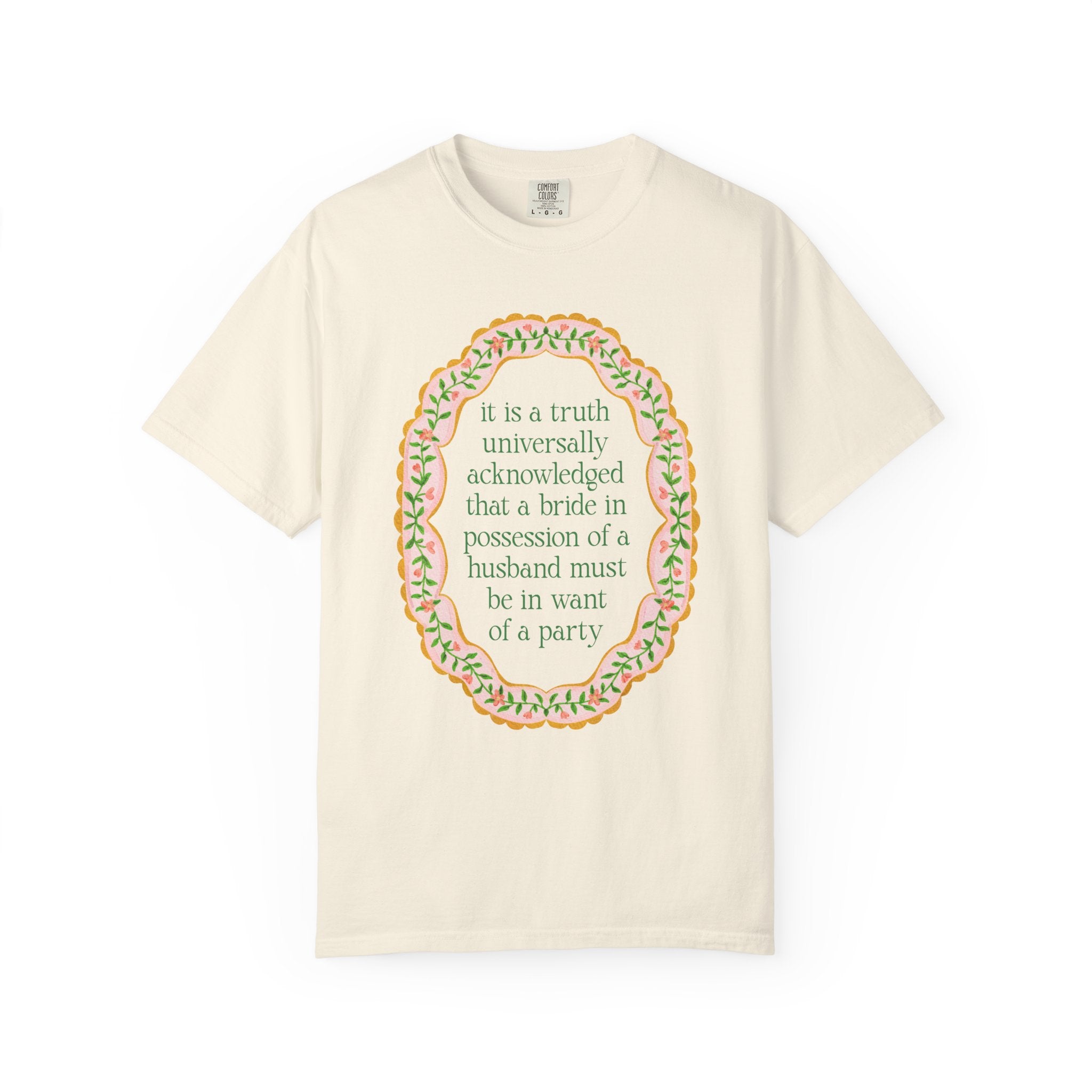 Jane Austen Bachelorette Tee Shirt for Romance Reader or Book Lover: Floral Pride and Prejudice T-Shirt, Matching Bride and Bachelorette Tee