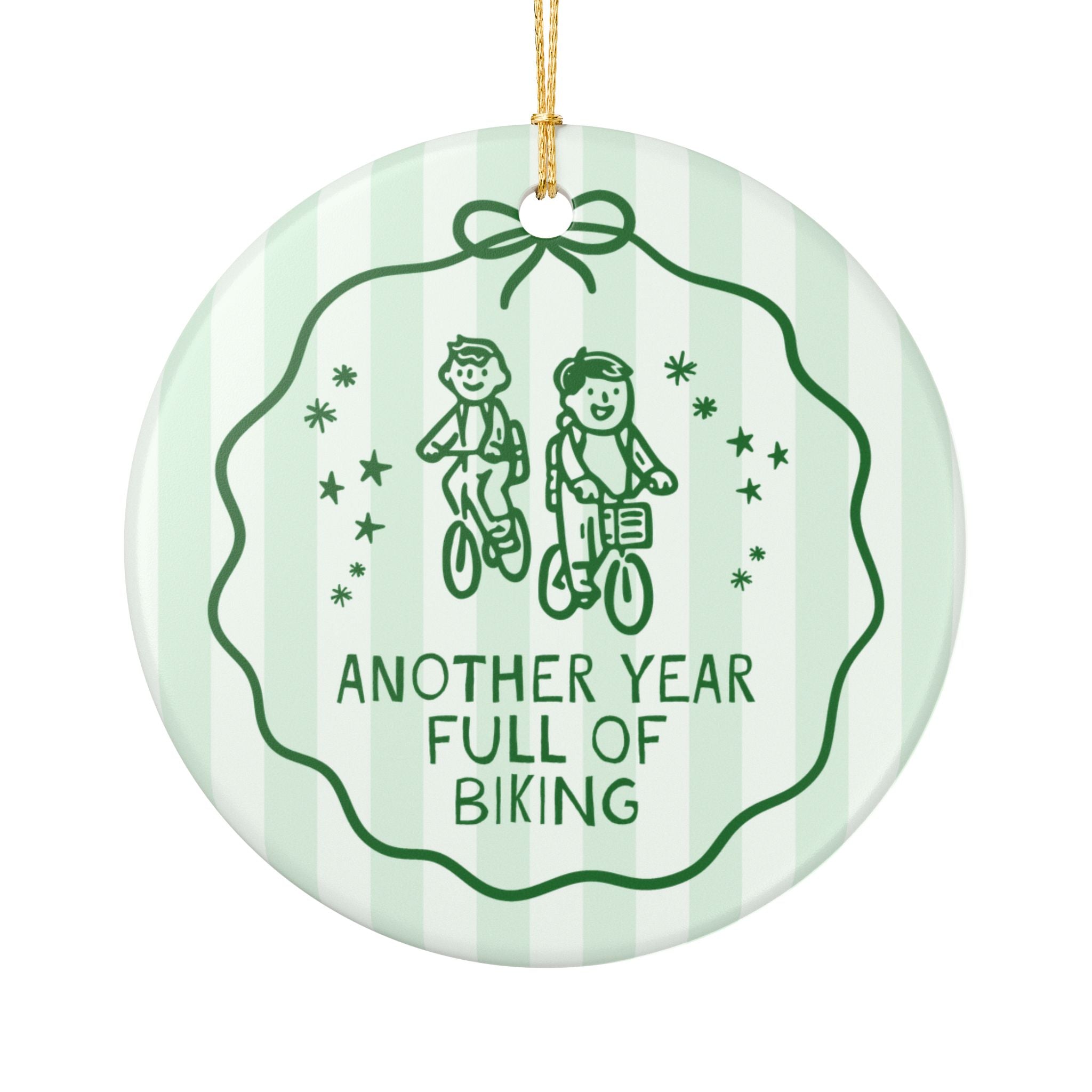 Biking Lover or Mountain Biker Ornament for Friend or Sibling Who Loves Biking: Another Year Full of Biking | Striped Holiday Xmas Ornament