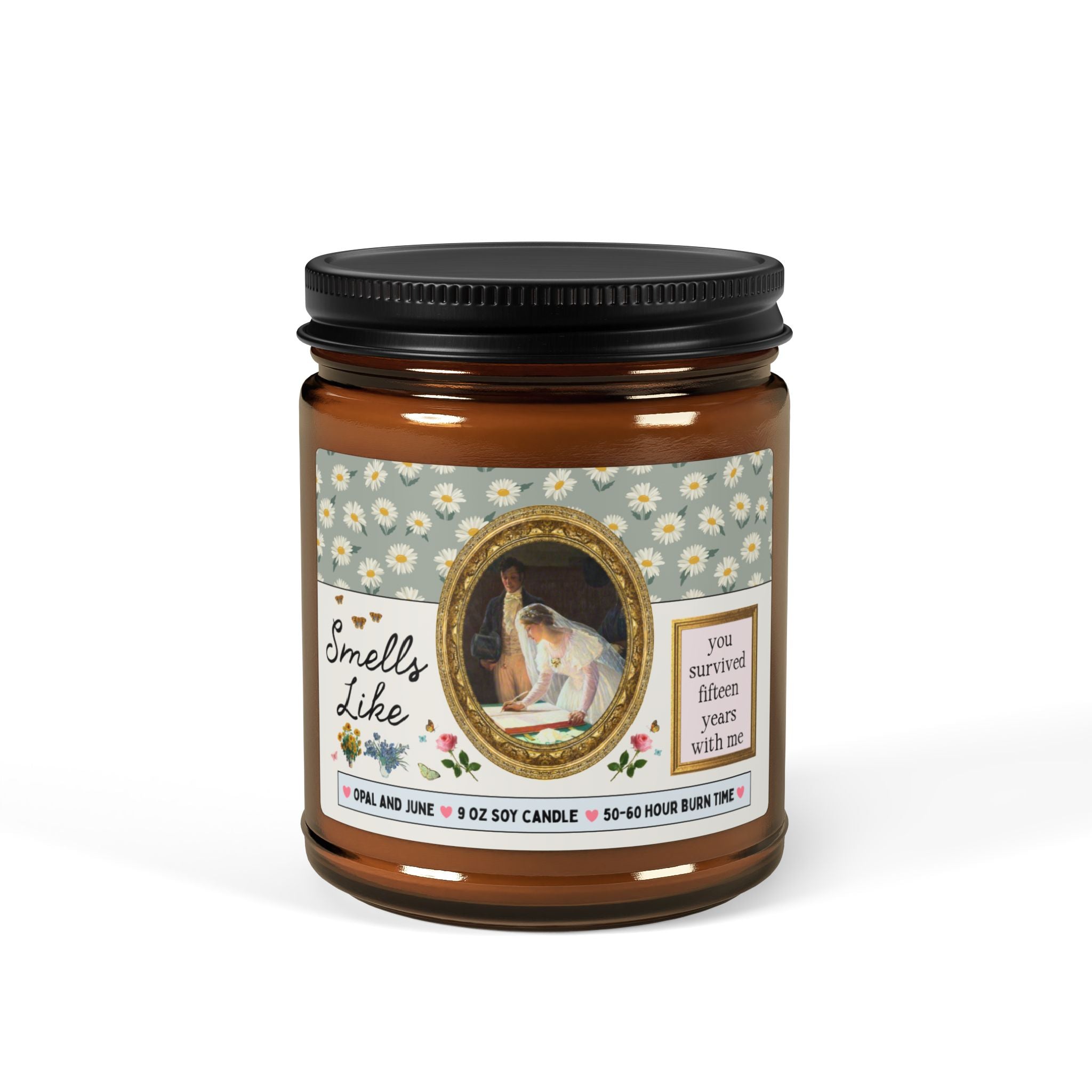 Fifteen Year Anniversary Gift: Smells Like You Survived Fifteen Years with Me Candle, Funny Art History Buff 9 Oz Soy Candle Famous Painting