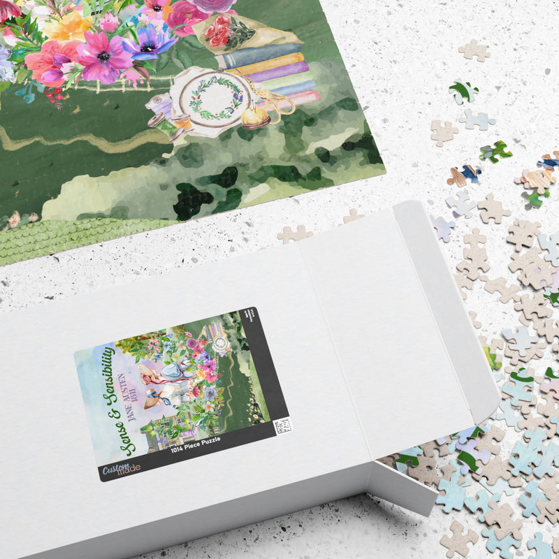 Jane Austen Gift for Friend: Sense and Sensibility Puzzle with Pastel Sunset | Colorful Maximalist Puzzle for Book Lover or Romance Reader