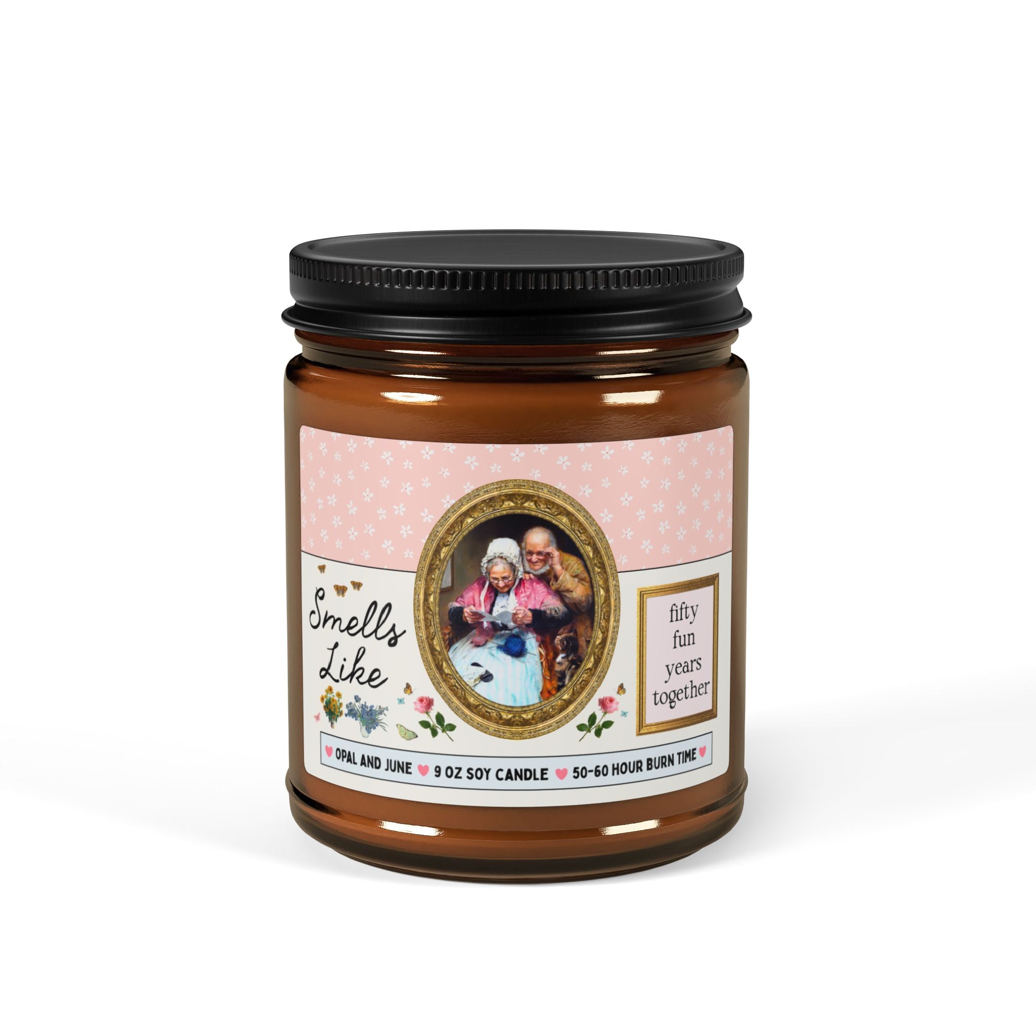 Smells Like Fifty Fun Years Together: 9 Oz Soy Candle for Parent's 50th Anniversary, Sweet Whimsical 50th Anniversary Gift for Grandparents