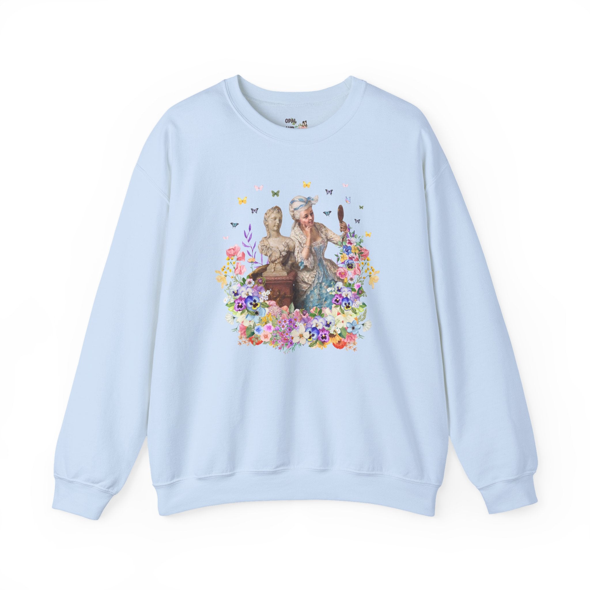 Classic Art History Statue Lover Swaetshirt for Artist Who Loves Roman History, Rococo Aesthetic Girly Maximalist Flower Collage Crewneck