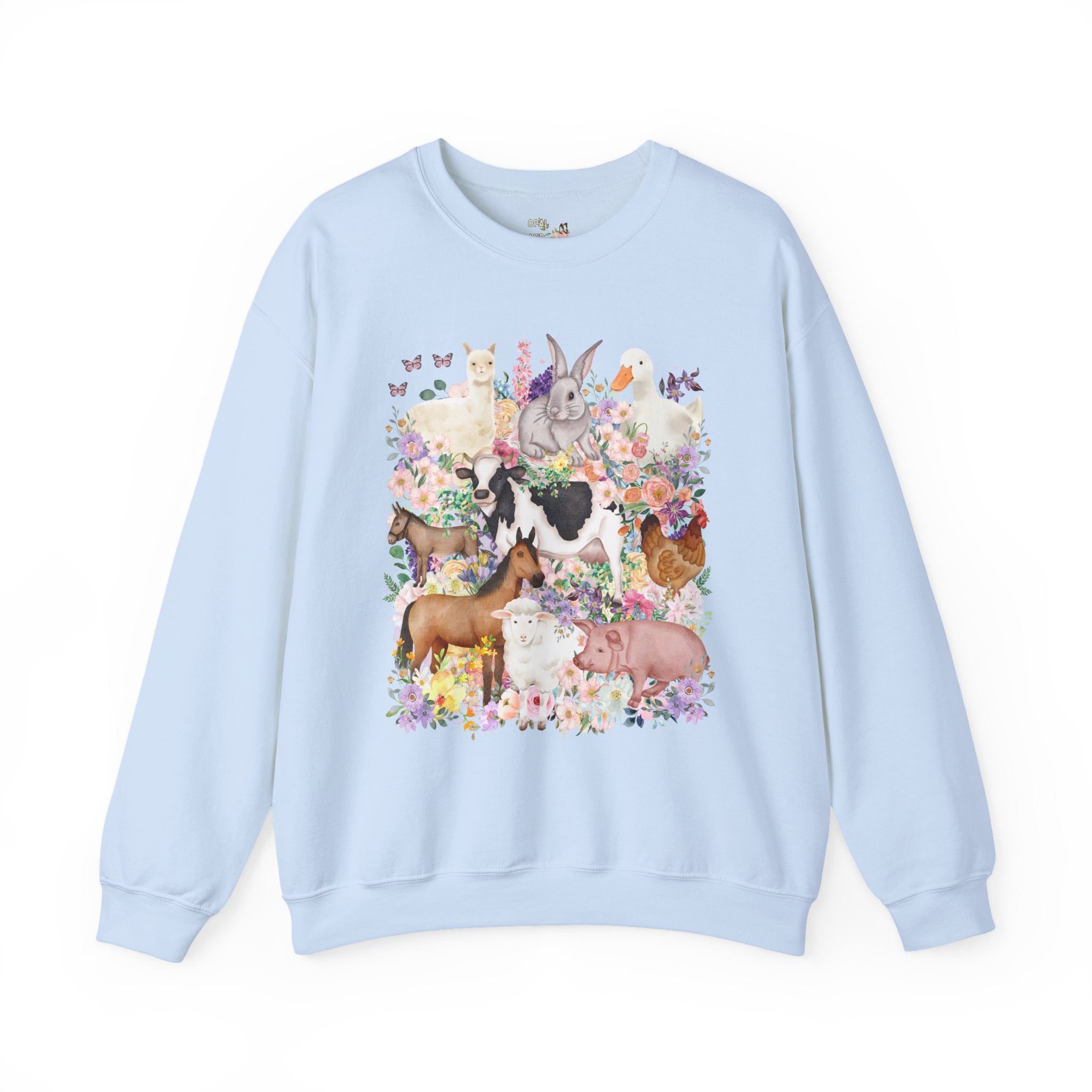 Funny and Whimsical Farm Animal Sweatshirt Inspired by 90s Animal Tees | Ridiculous and Cozy Cute Floral Shirt for Animal Lover or Farmer