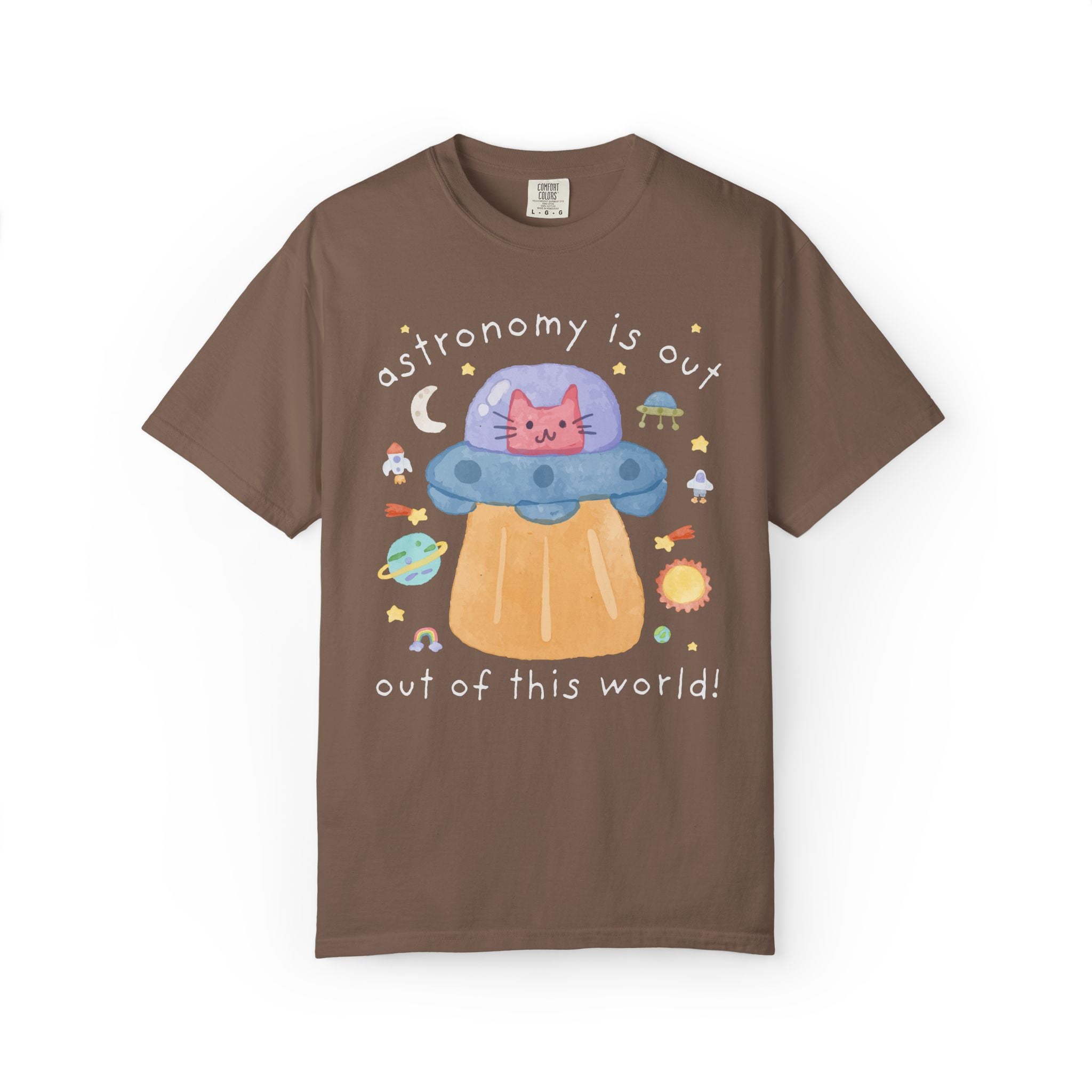 Matching Cat Mom Teacher Tee Shirt with Kitten in a UFO: Learning is Out of this World 90s Throwback Tee for Grade Level, Science Teacher