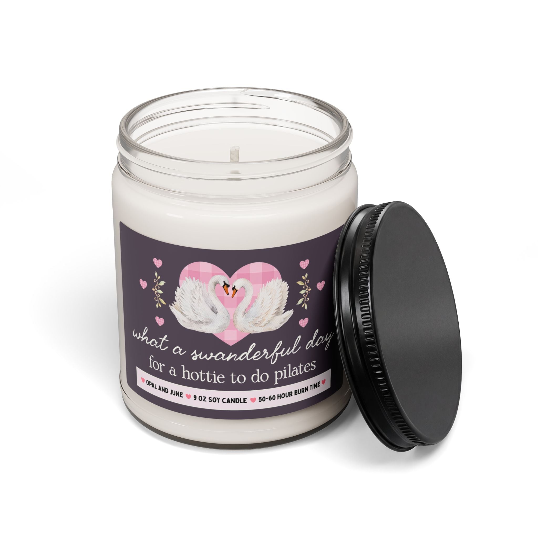 Funny Pilates Teacher Gift, Candle with Swans: What a Swanderful Day for a Hottie to do Pilates, 9 Oz Soy Candle For Gym Teacher Instructor