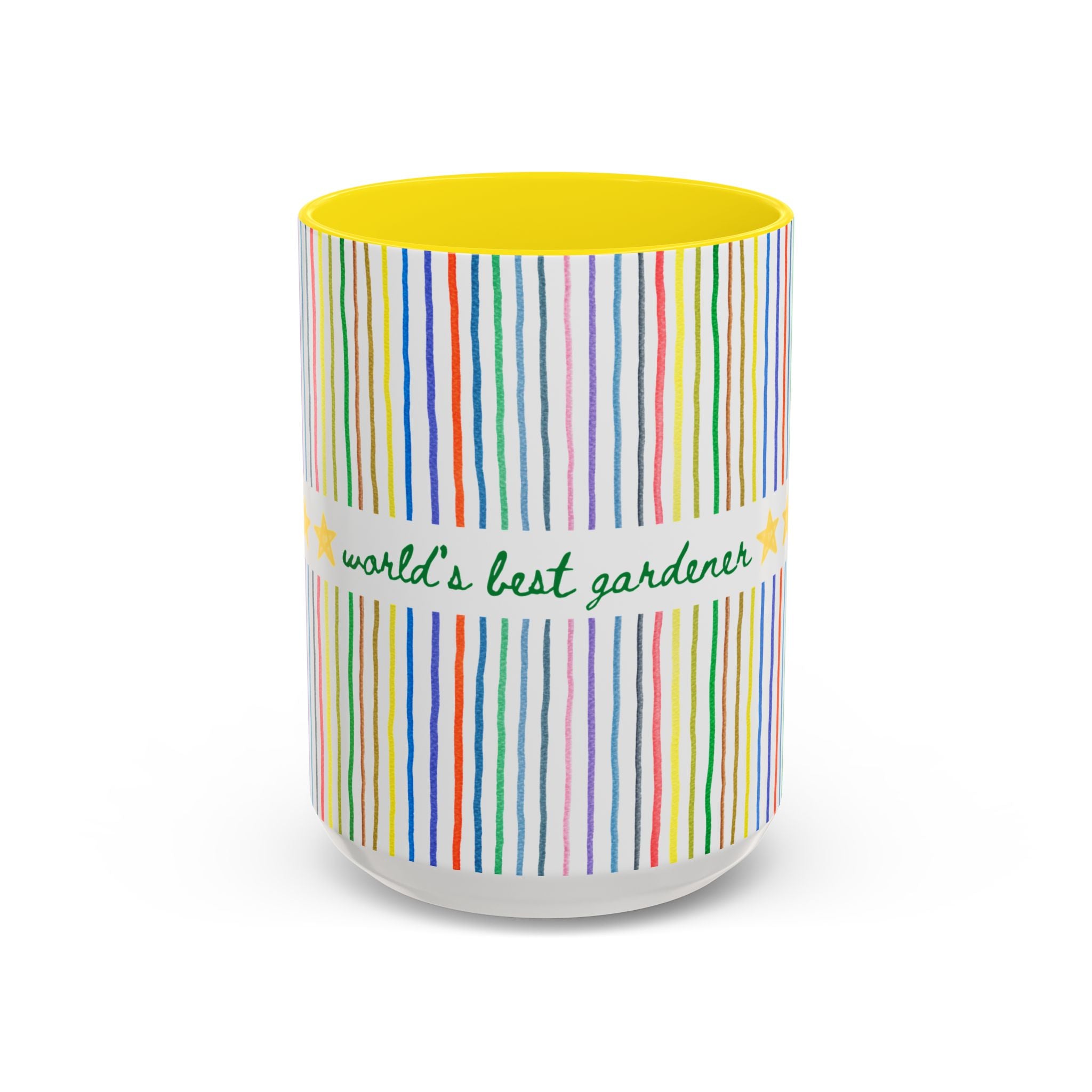 World's Best Gardener: 15 Oz Coffee Mug for Friend or Mom Who Loves Vegetable Gardening or Cut Flower Gardening, Mug with Stripes
