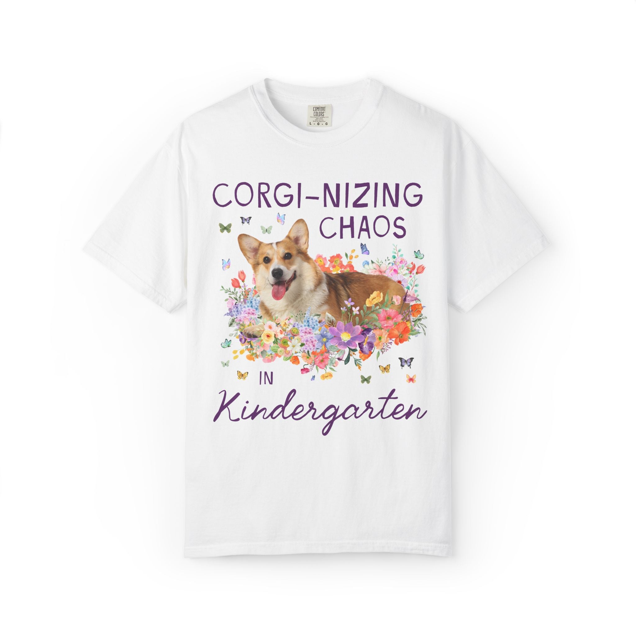 Kindergarten Teacher Tee Shirt: Corgi-Nizing Chaos Floral Tee for Animal Lover, Cute Welsh Corgi Dog Matching Teacher Tee, Back to School