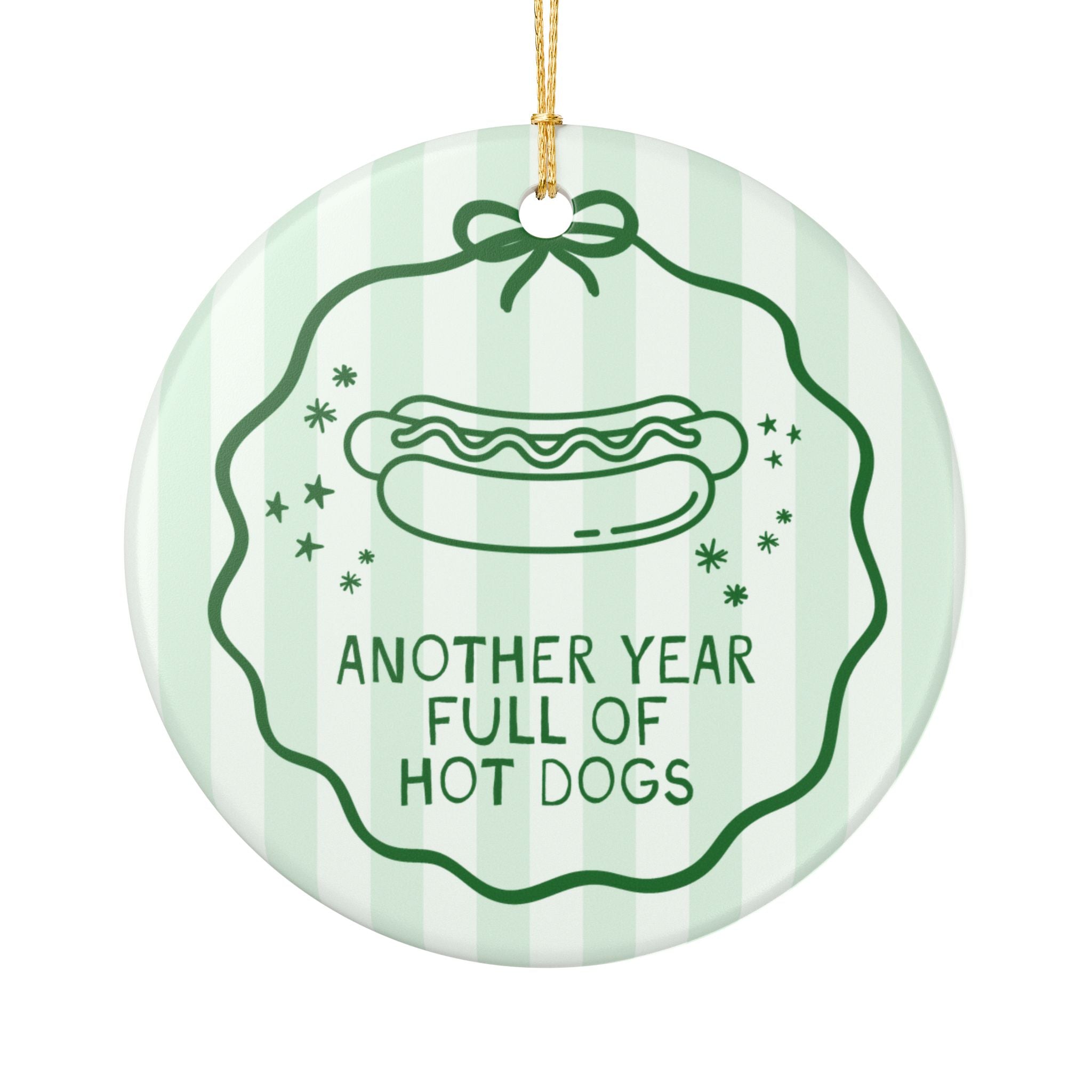 Hot Dog Lover Gift for Friend or Family Who Loves Baseball Games and Grilling: Another Year Full of Hot Dogs | Striped Holiday Ornament