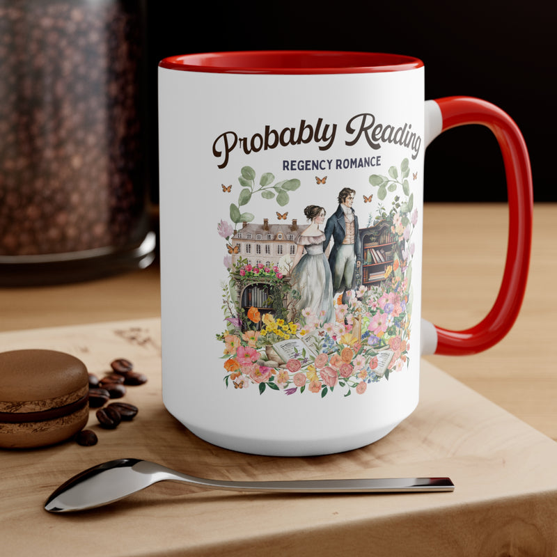 Regency Romance Coffee Mug: Bookish 15 Oz Coffee Mug for Historical Romance Reader | Gift for Librarian or English Major with Boho Flowers