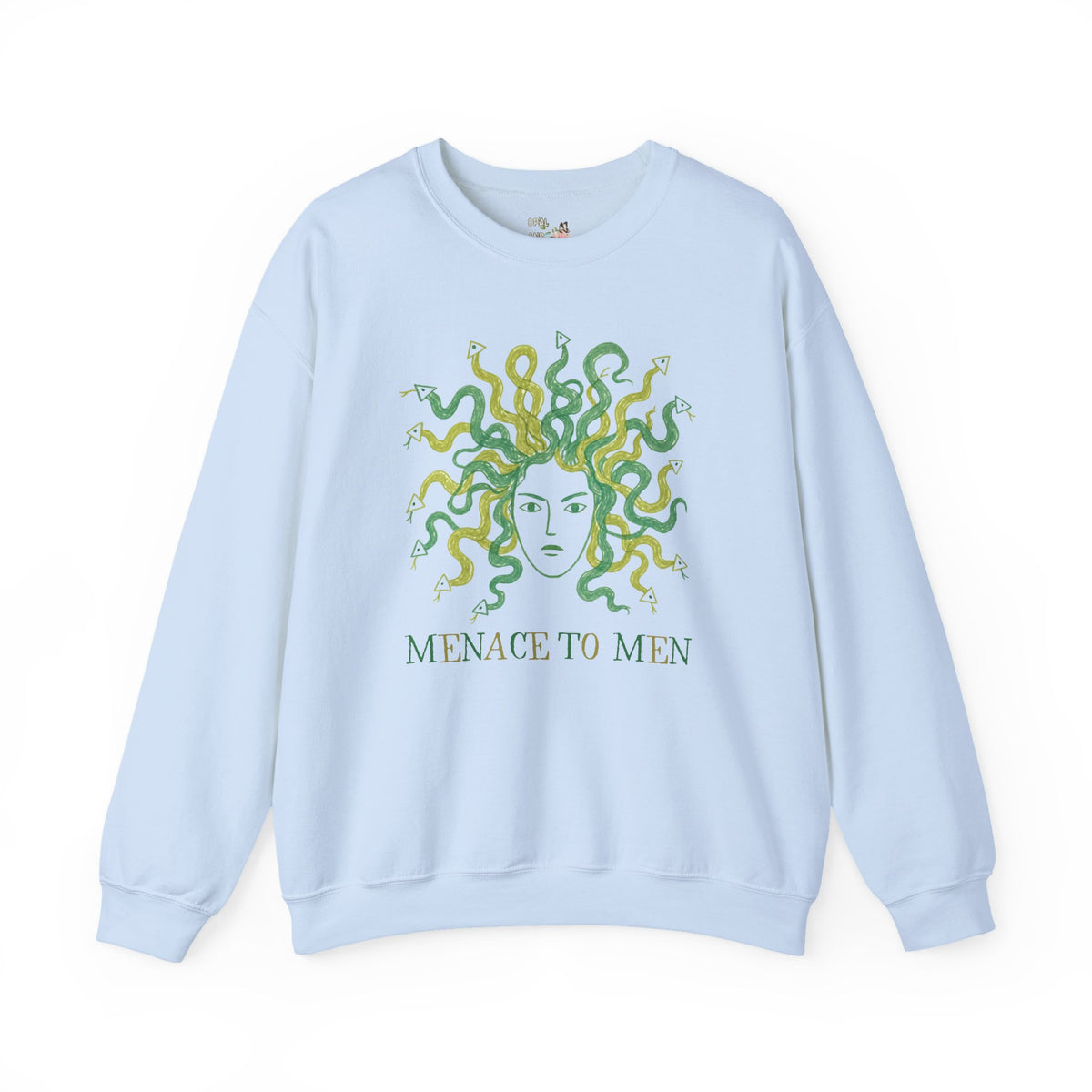 Menace to Men Greek Mythology Medusa Snake Lover Sweatshirt for Feminist, Silly Women's Rights Equal Rights Crewneck