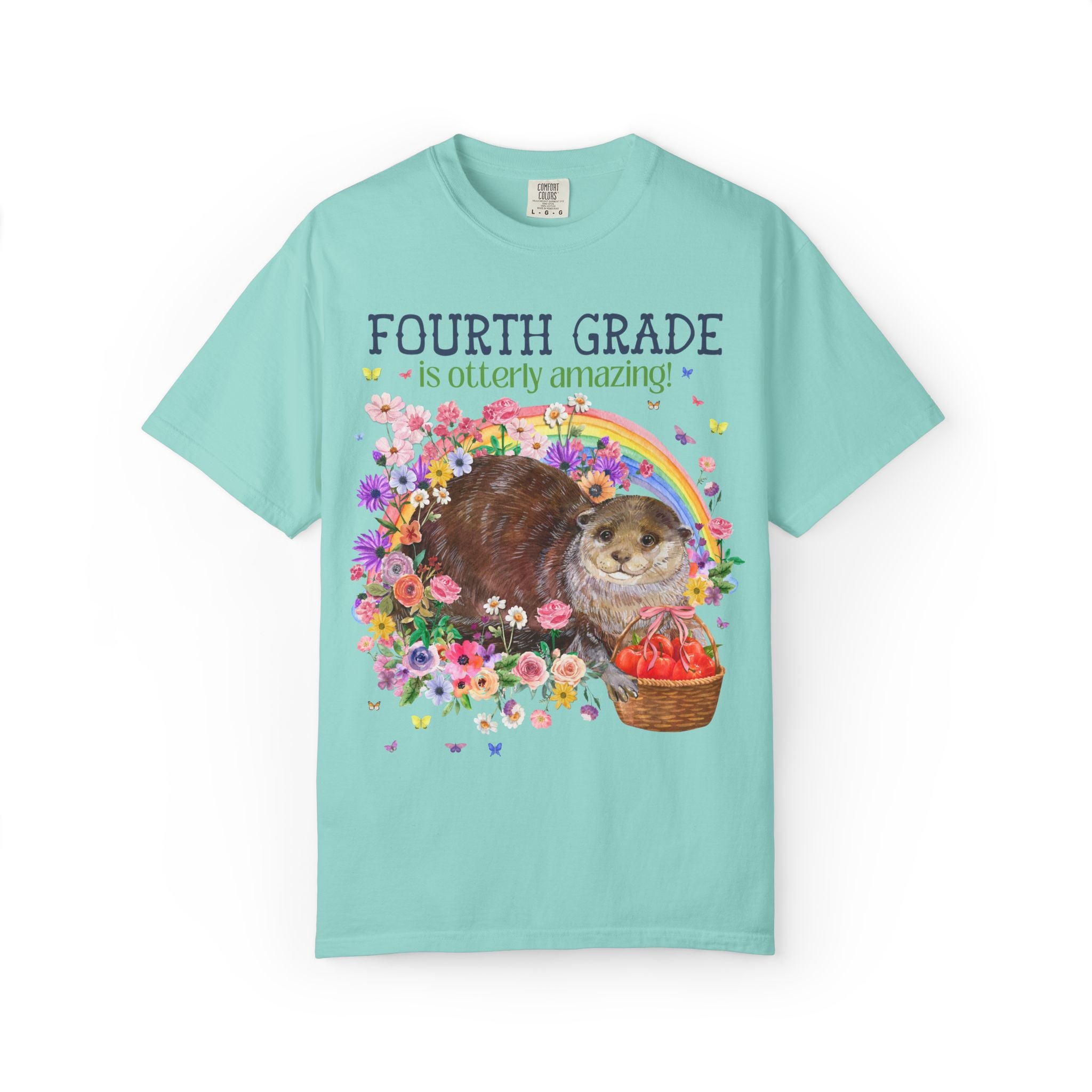 Otterly Amazing Grade Level Matching Teacher Tee Shirt with Flowers and a Rainbow: Colorful Maximalist Back to School Speech Teacher Tee