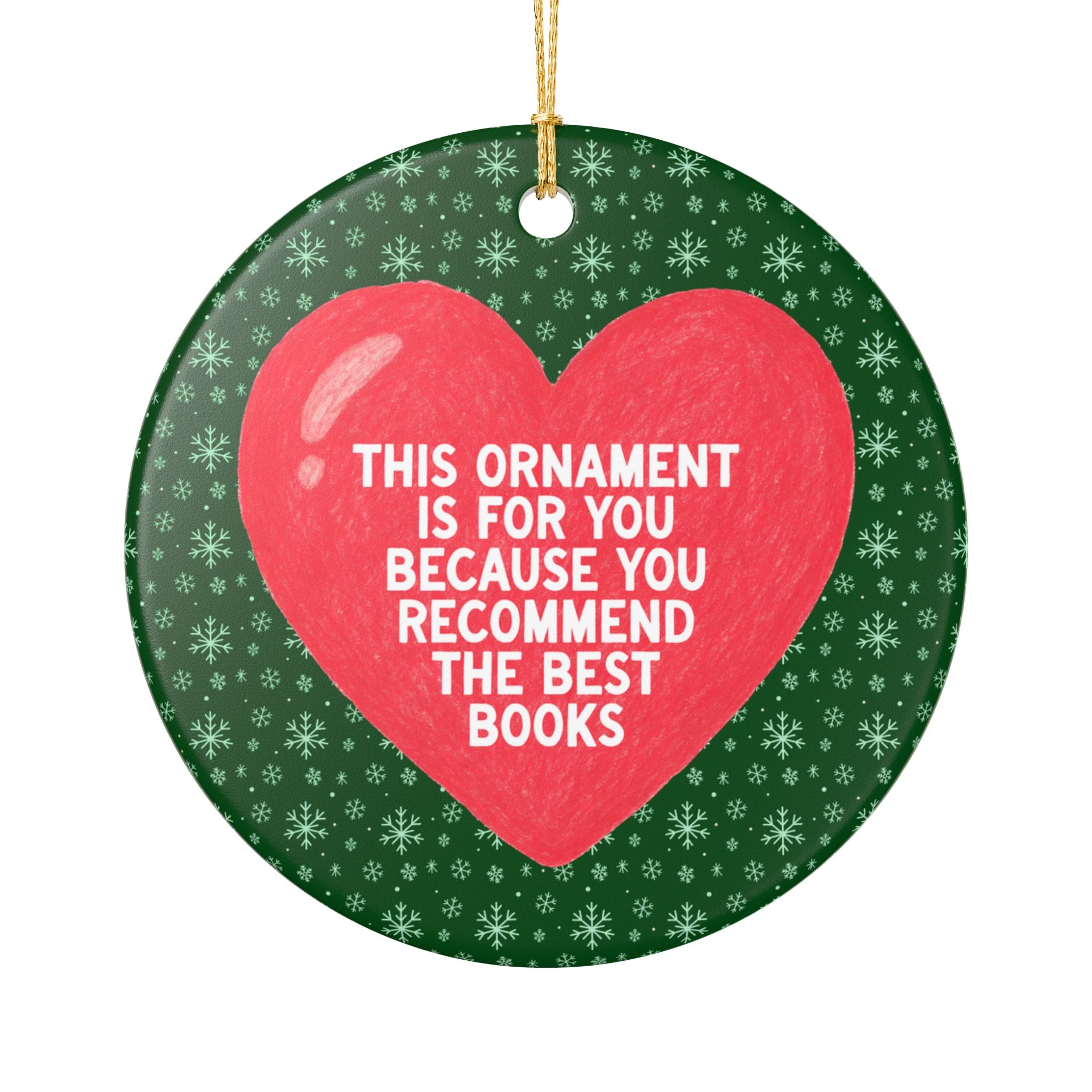Romance Bookworm Gift for Friend or Family Member Who Recommends the Best Books, Cute Bookish Holiday Ornament with Heart, Librarian Gift