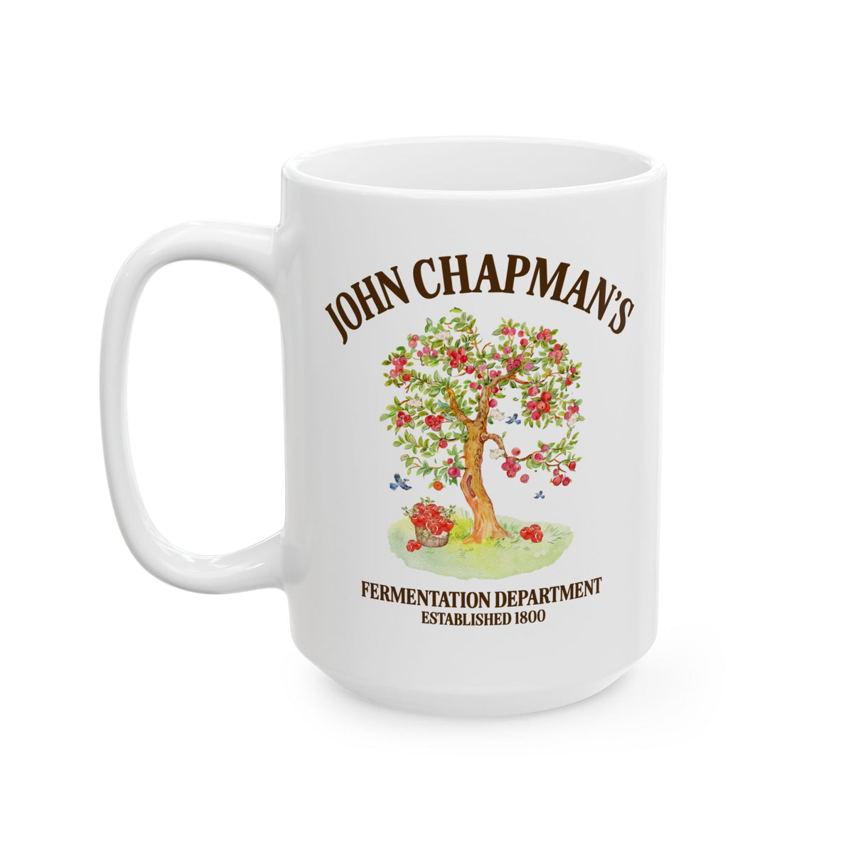 John Chapman's Fermentation Department Coffee Mug: Funny Drinking Johnny Appleseed American Folk Tale History Mug for History Buff
