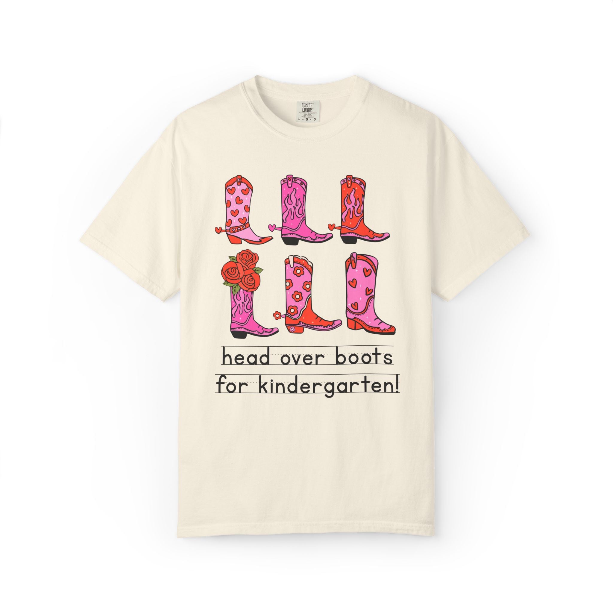 Head Over Boots for Kindergarten: Valentine's Day Matching Teacher T-Shirt with Western Aesthetic, Colorful and Nostalgic Teacher Tees