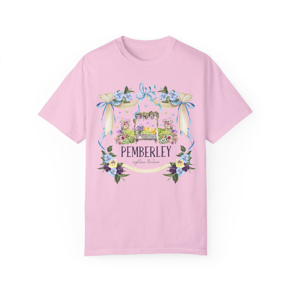 Pink Pride and Prejudice Pemberley Book Merch for Jane Austen Lover, Soft Girl Style Bookish Tee for Regency Romance Reader, Boho Cottagecore Aesthetic Book Club T