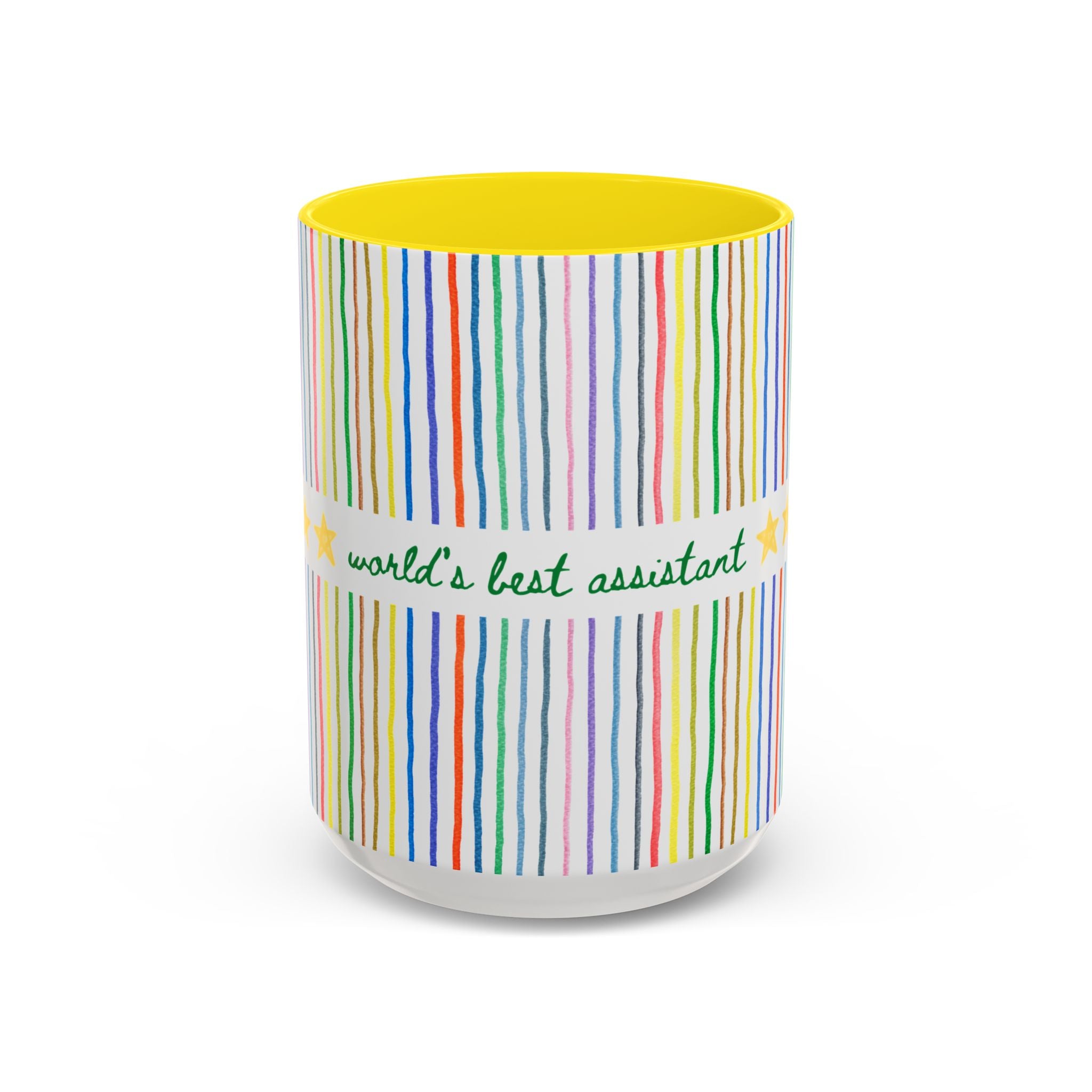 World's Best Assistant Coffee Mug: 15 Oz Mug with Colorful Stripes, Cute Thank You Gift for Office Assistant or Executive Assistant, Gift from Boss