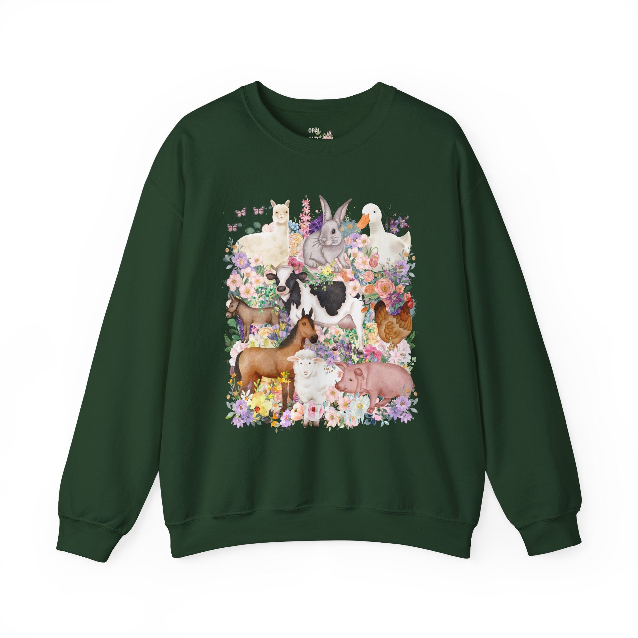Funny and Whimsical Farm Animal Sweatshirt Inspired by 90s Animal Tees | Ridiculous and Cozy Cute Floral Shirt for Animal Lover or Farmer