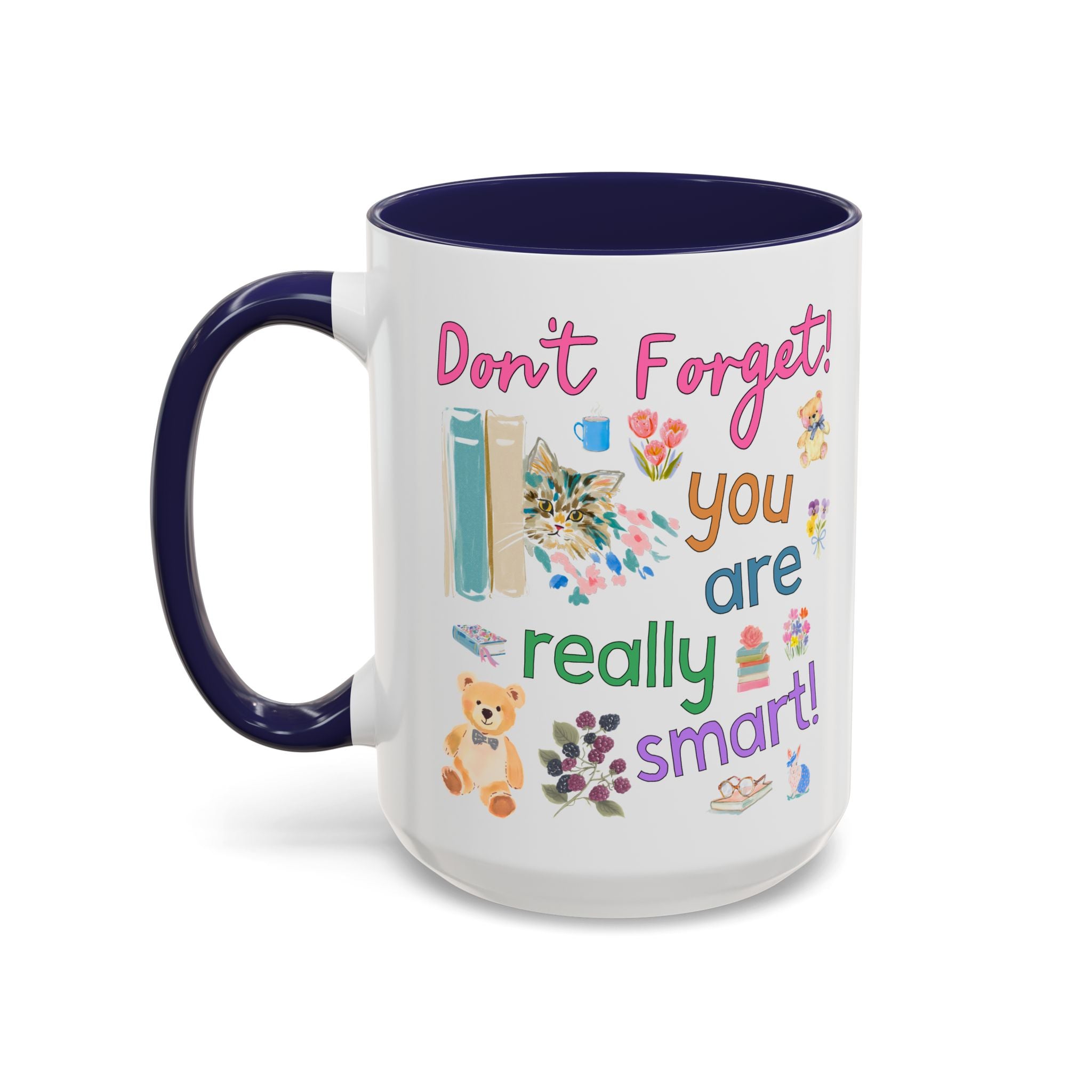 You are Really Smart Positive Affirmation Teacher 15 Oz Coffee Mug for Testing Day, Matching Teacher Team Mug with Cute Cottagecore Bears and Books