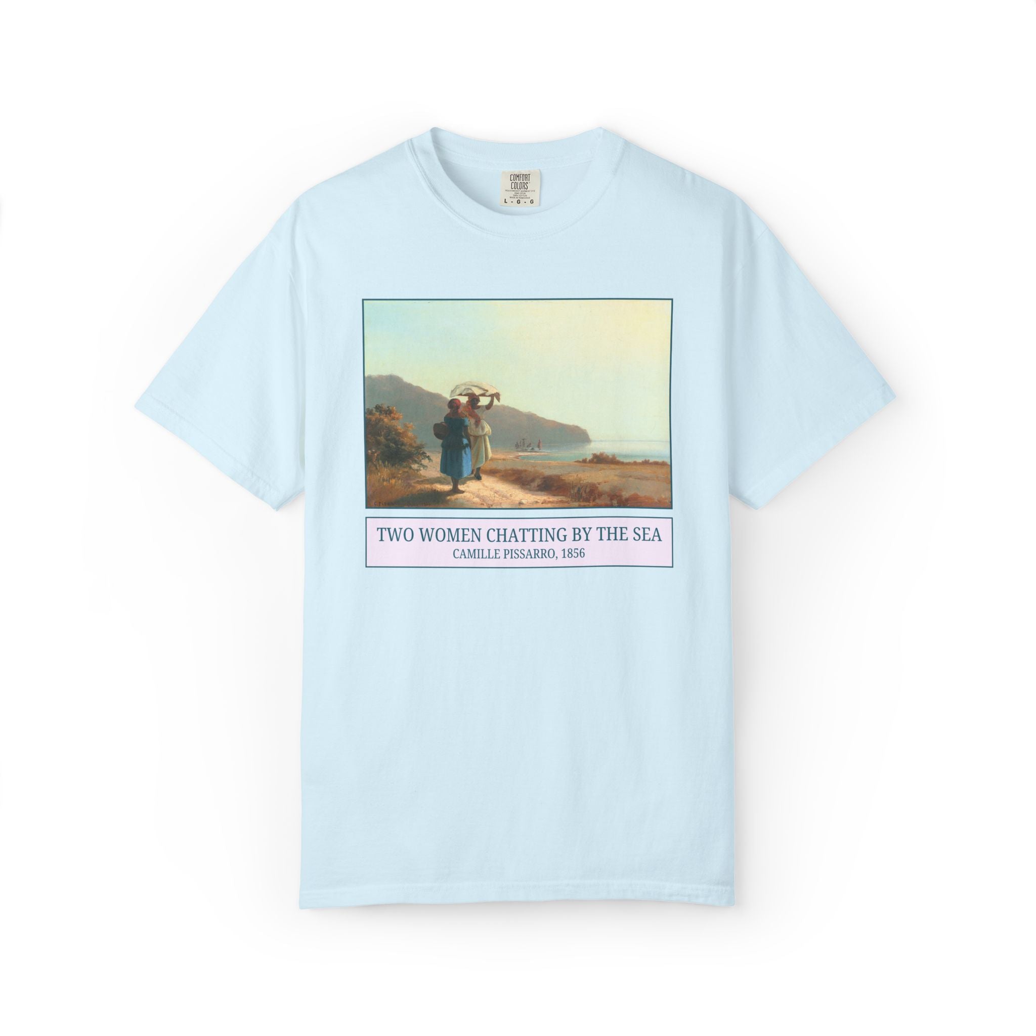 Impressionist Art History Tee Shirt: Two Women By the Sea by Camille Pissarro, 19th Century Famous Painting Post Impressionist Art Movement