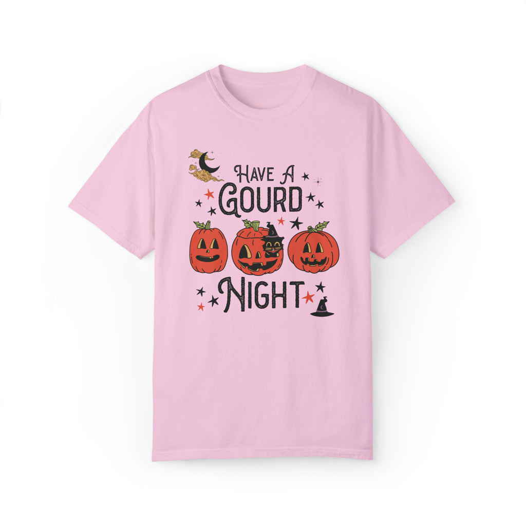 Punny Halloween Shirt with Witchy Cat and Stars: Have A Gourd Night