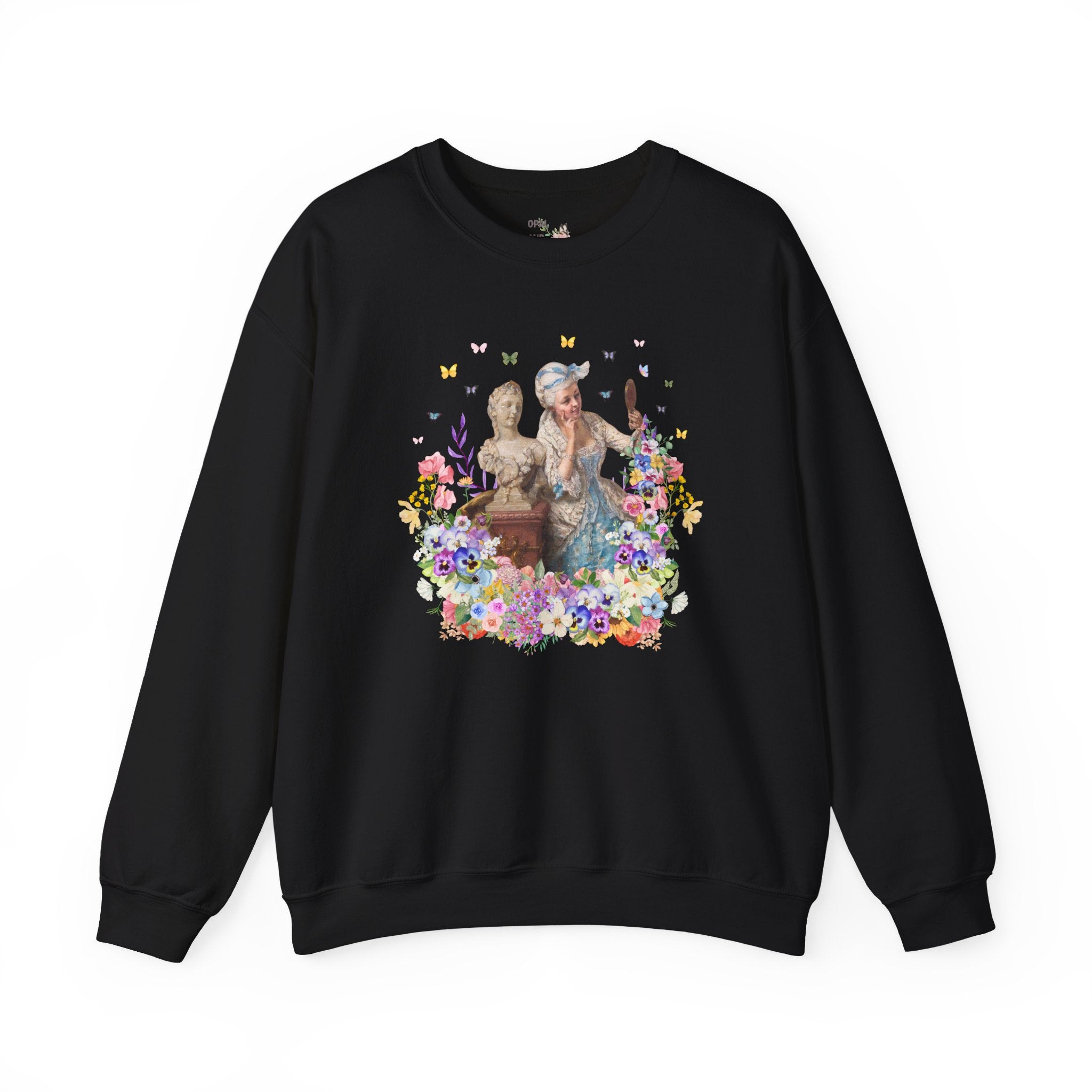 Classic Art History Statue Lover Swaetshirt for Artist Who Loves Roman History, Rococo Aesthetic Girly Maximalist Flower Collage Crewneck
