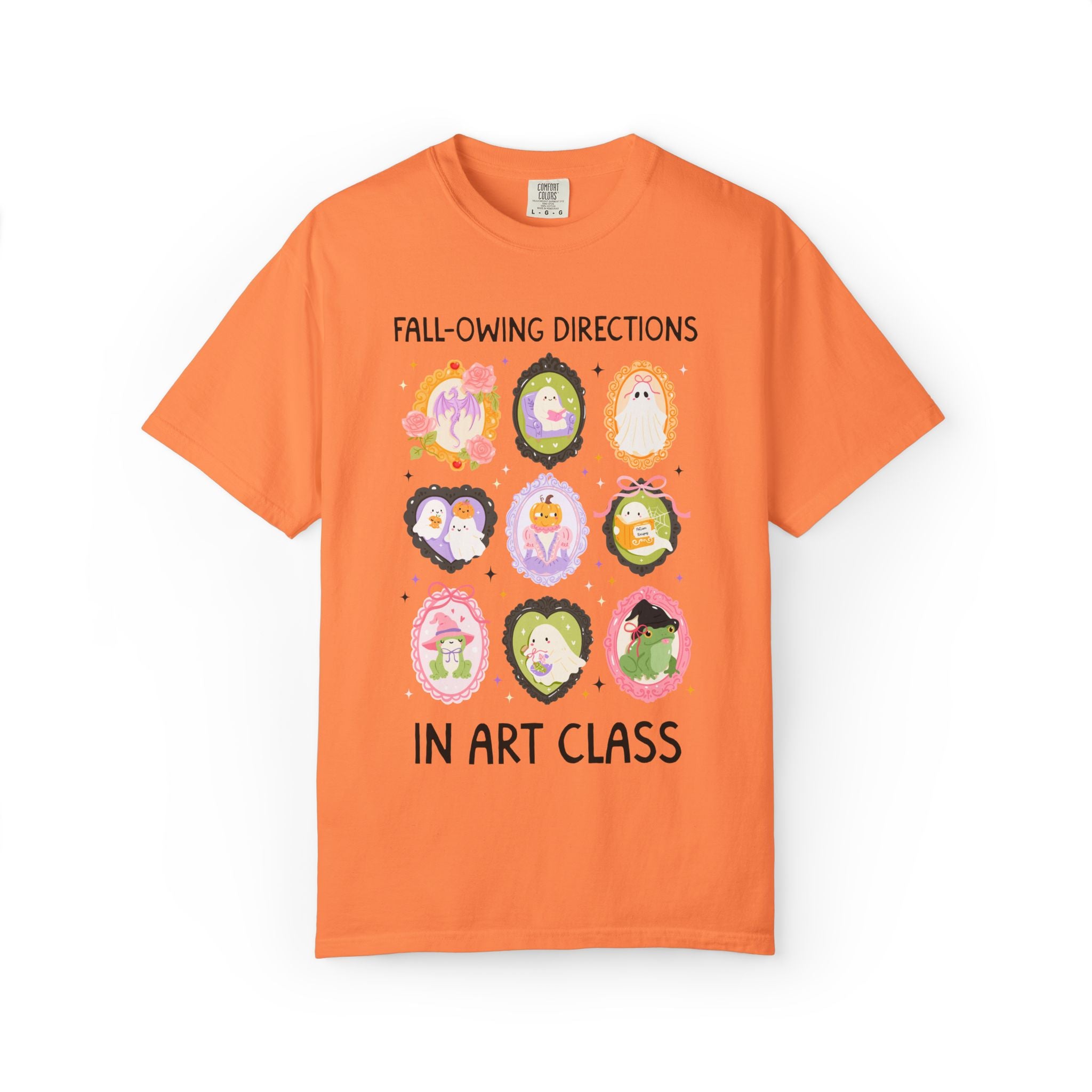 Art Halloween Teacher Tee: Fall-Owing Directions Pastel Goth Teacher Team T-Shirt for Fall, Cute Spooky Season Frog Tee with Ghosts