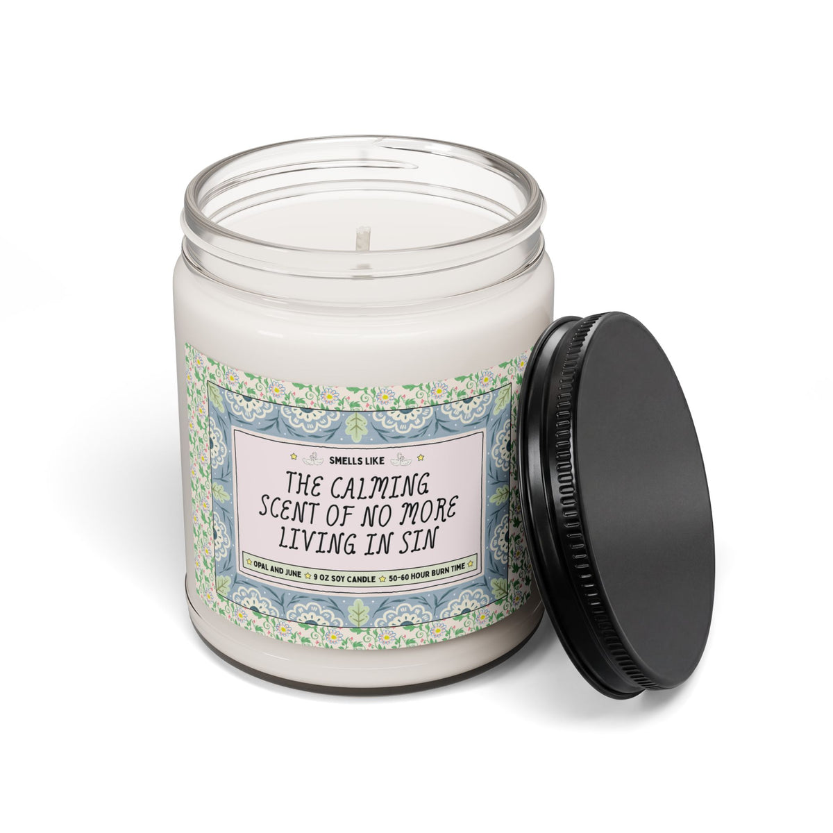 Smells Like The Calming Scent of No More Living in Sin: Cute and Colorful 9 Oz Soy Candle for Newly Married Couple, Funny Husband or Wife Gift