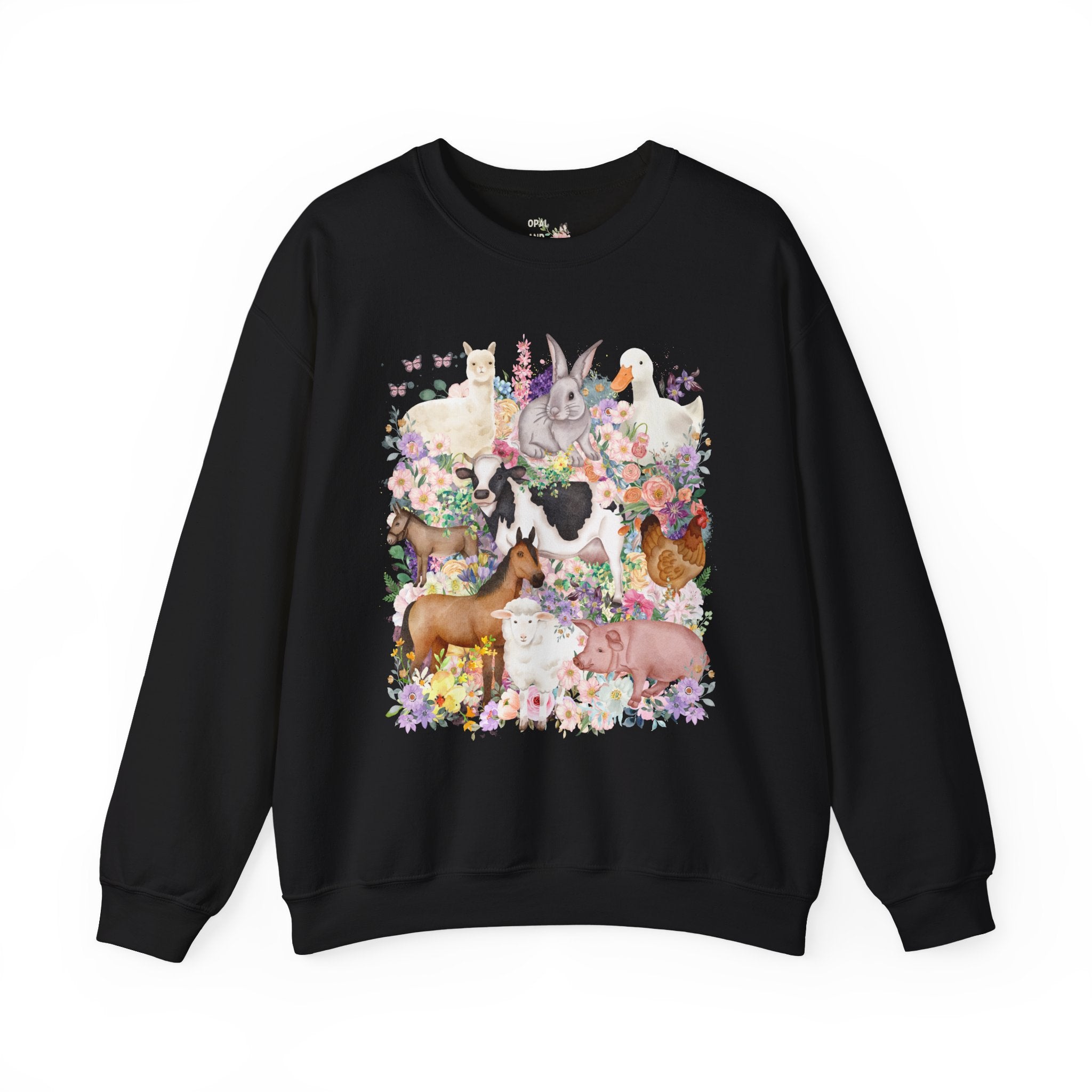 Funny and Whimsical Farm Animal Sweatshirt Inspired by 90s Animal Tees | Ridiculous and Cozy Cute Floral Shirt for Animal Lover or Farmer