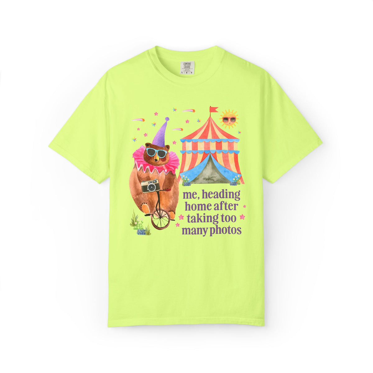 Me, Heading Home After Taking Too Many Photos: Funny Dreamcore Circus Bear Tee Shirt with Animal Holding a Camera, Photographer Gift