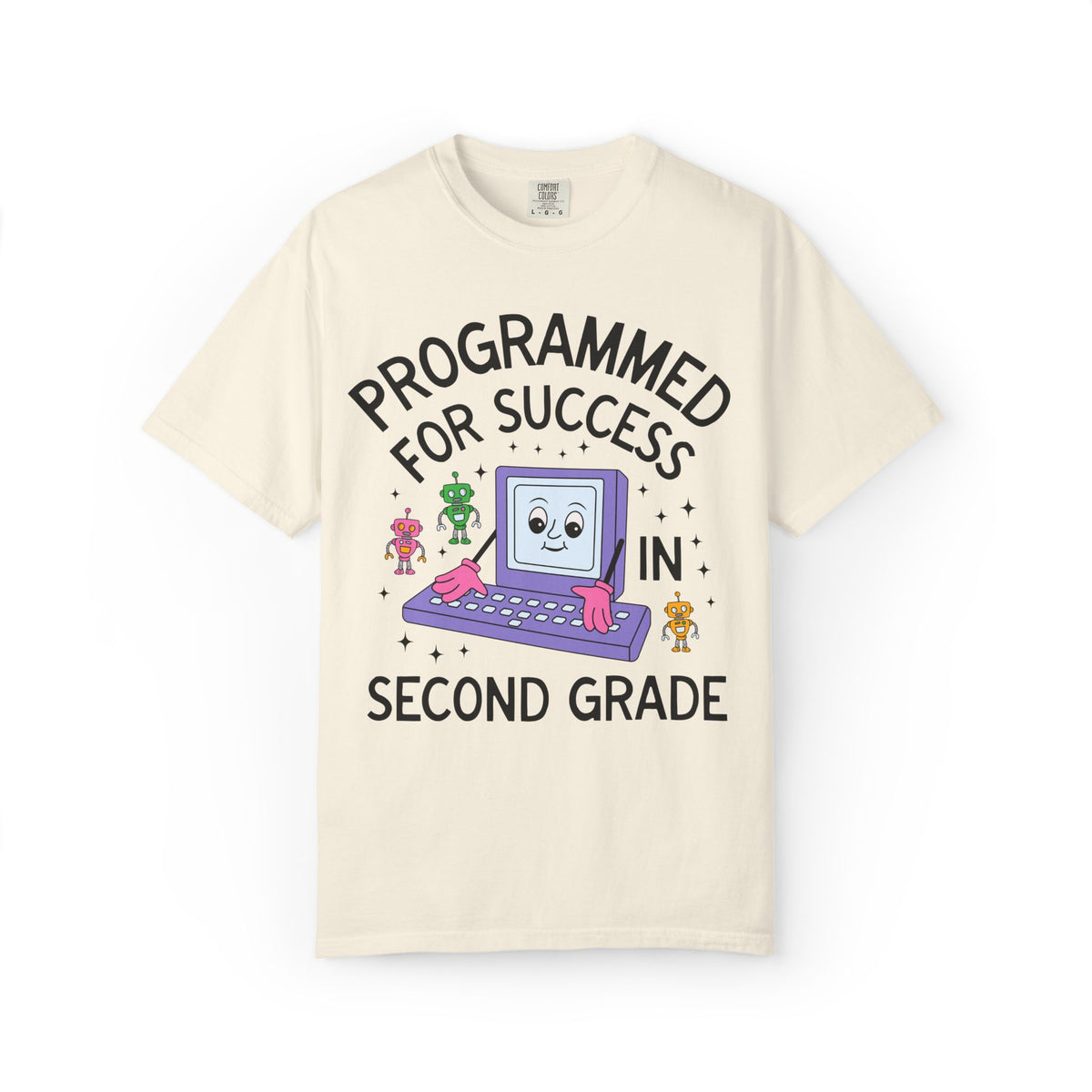 Second Grade Teacher Team T-Shirt: Programmed for Success in Second Grade, Colorful 90s Aesthetic Computer Science Tee, Back to School