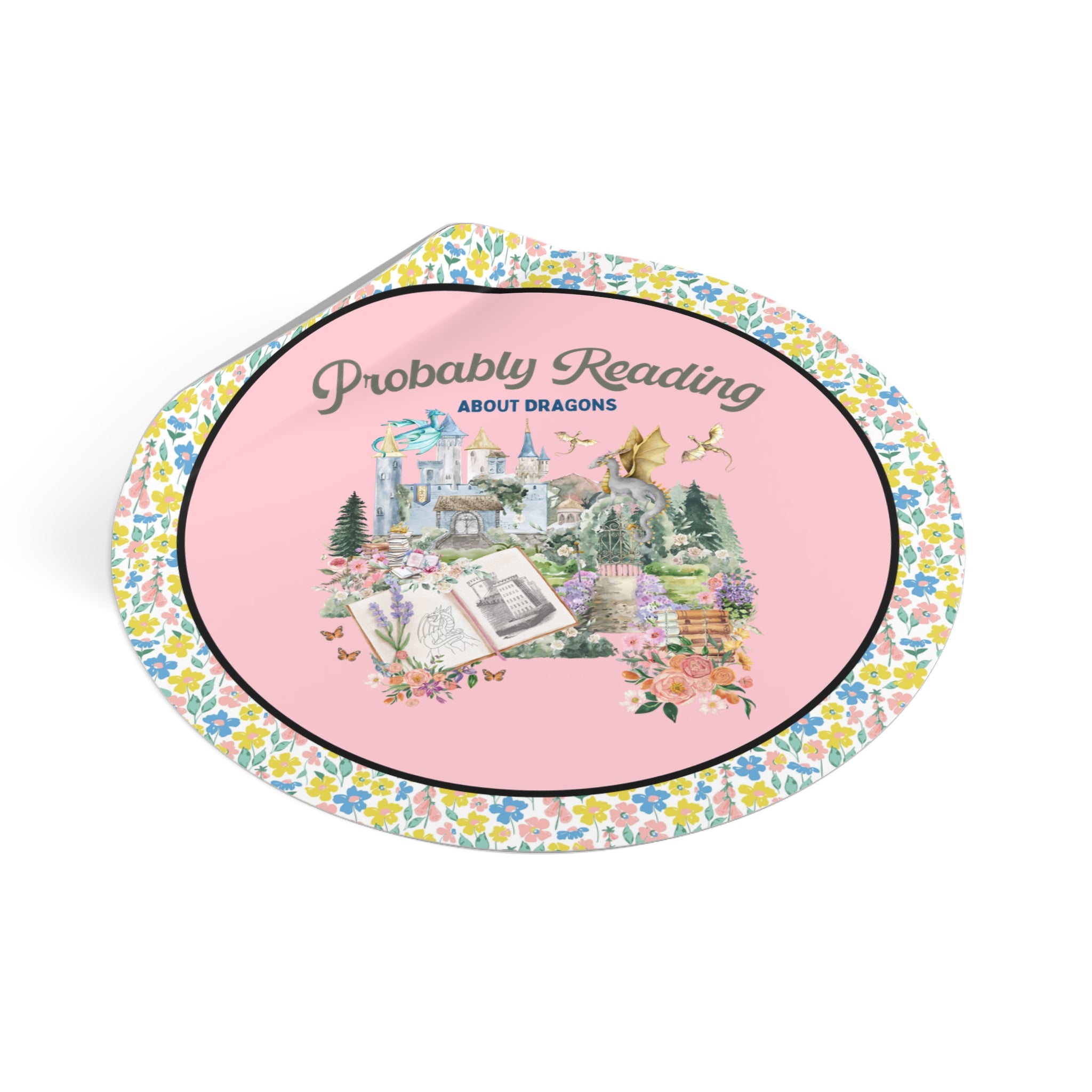 Book Lover Gift Idea: Probably Reading About Dragons | Cute Whimsigoth Sticker for Reader, Fantasy Romance Gift Idea, Boho Romantasy Gift