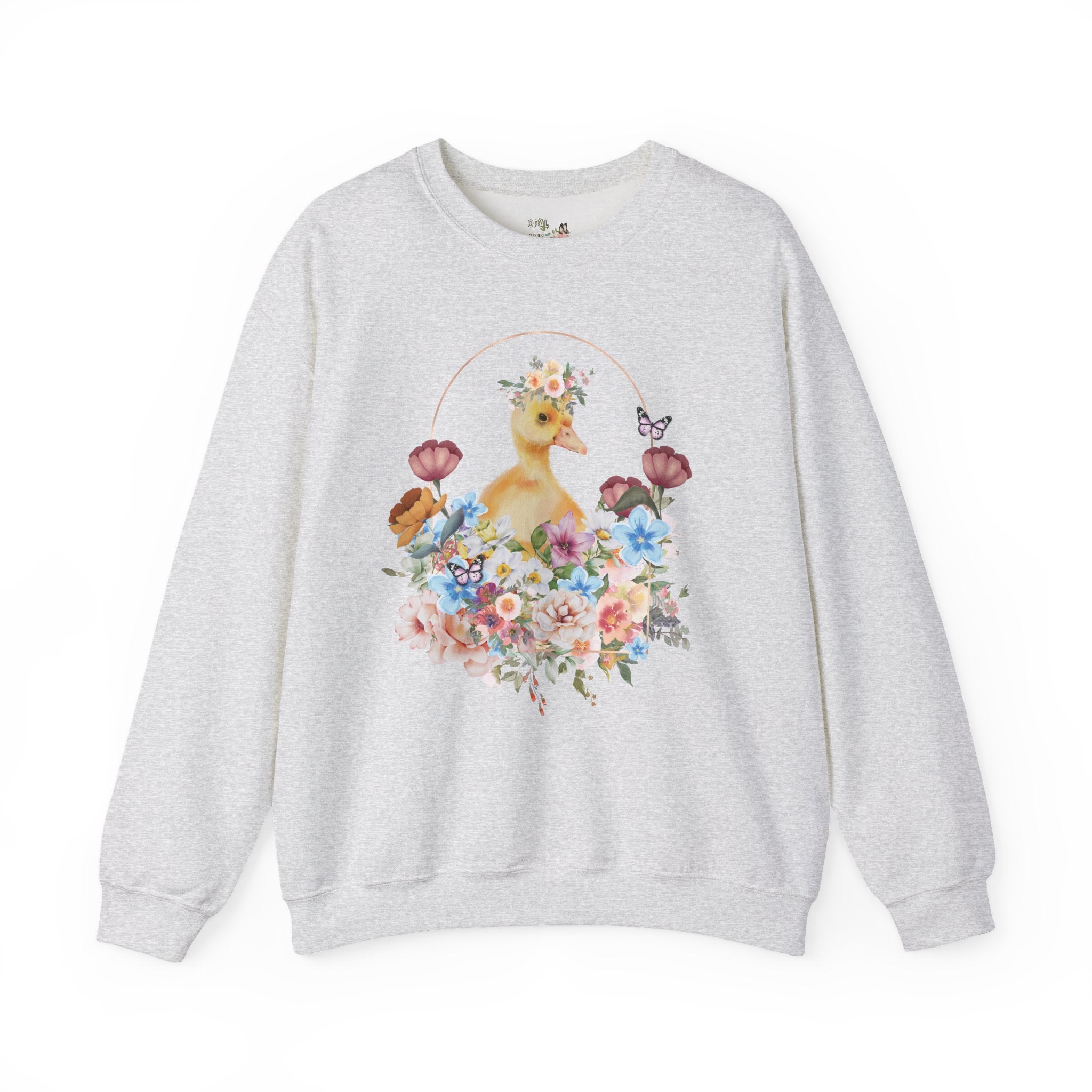Floral Duck Sweatshirt with Butterfly | Cute Duck Sweatshirt, Floral Collage Sweatshirt, Duck with Flower Crown, Duckling Sitting in Flowers