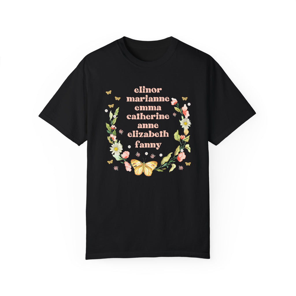 Jane Austen Tee Shirt, Cozy Cottagecore Book Merch in Black, Iconic Austen Heroines, Bookish Gift for English Literature Major, Emma, Fanny, Anne, Womens History