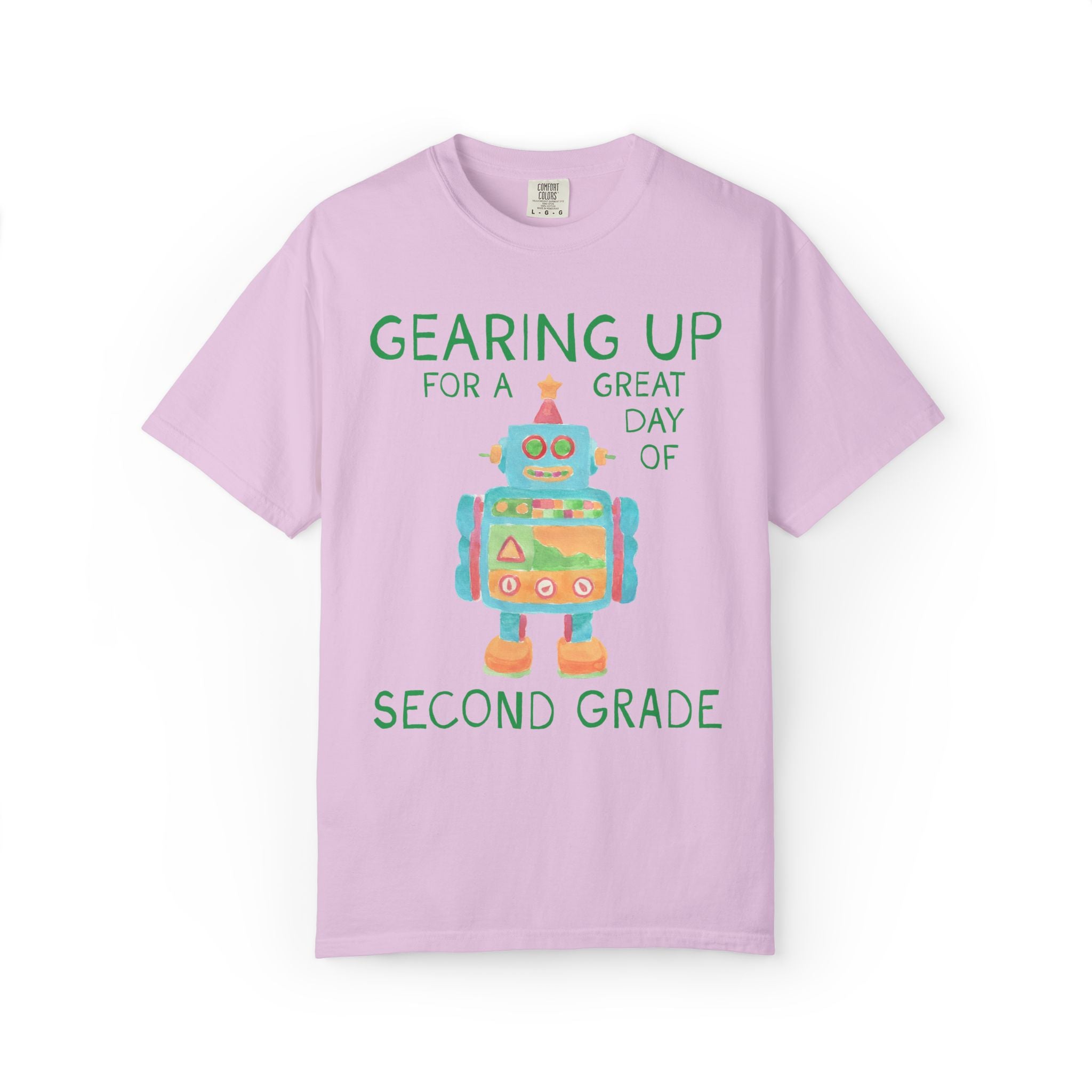 Second Grade Teacher Tee Shirt with Cute Little Robot: Gearing Up for a Great Day, Funny Science Lover Robotics Tee for New School Year