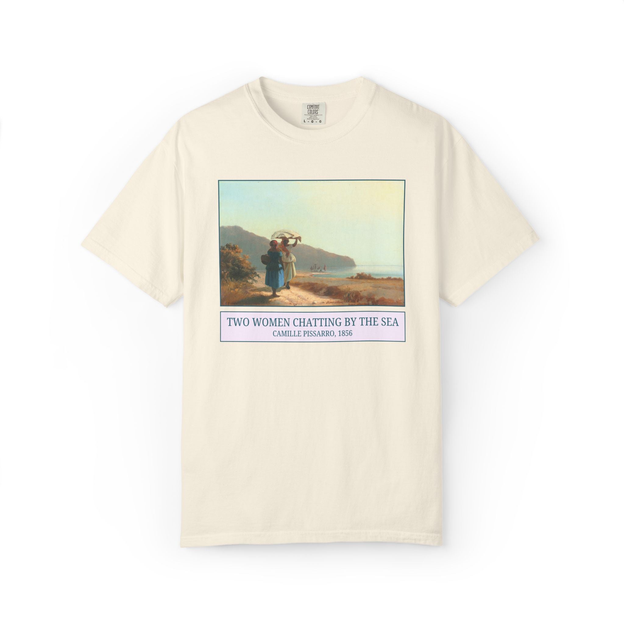 Impressionist Art History Tee Shirt: Two Women By the Sea by Camille Pissarro, 19th Century Famous Painting Post Impressionist Art Movement
