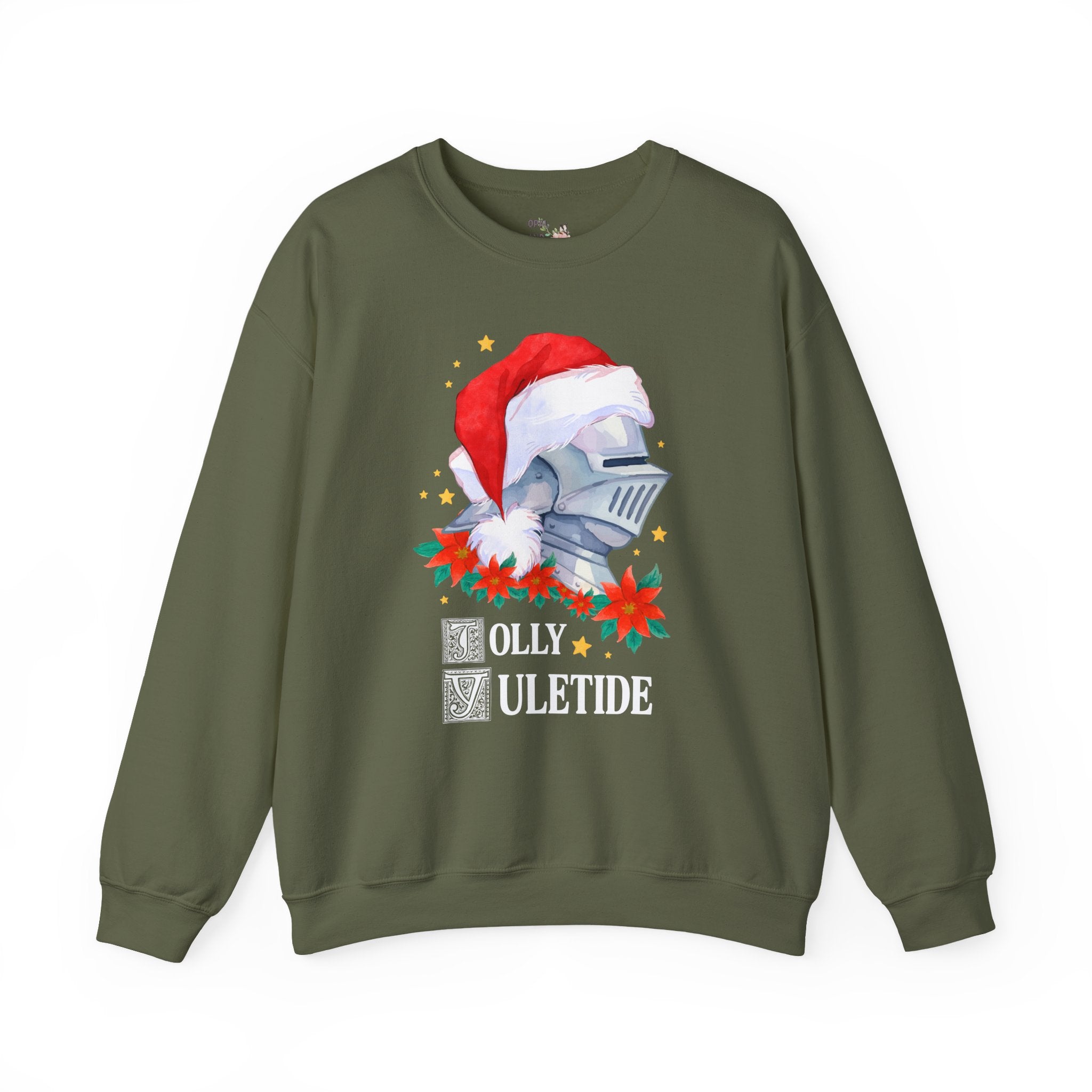 Medieval Christmas Sweatshirt with Knight Wearing a Santa Hat: Jolly Yuletide Silly History Lover Crewneck, Funny Middle Ages Holiday Sweatshirt