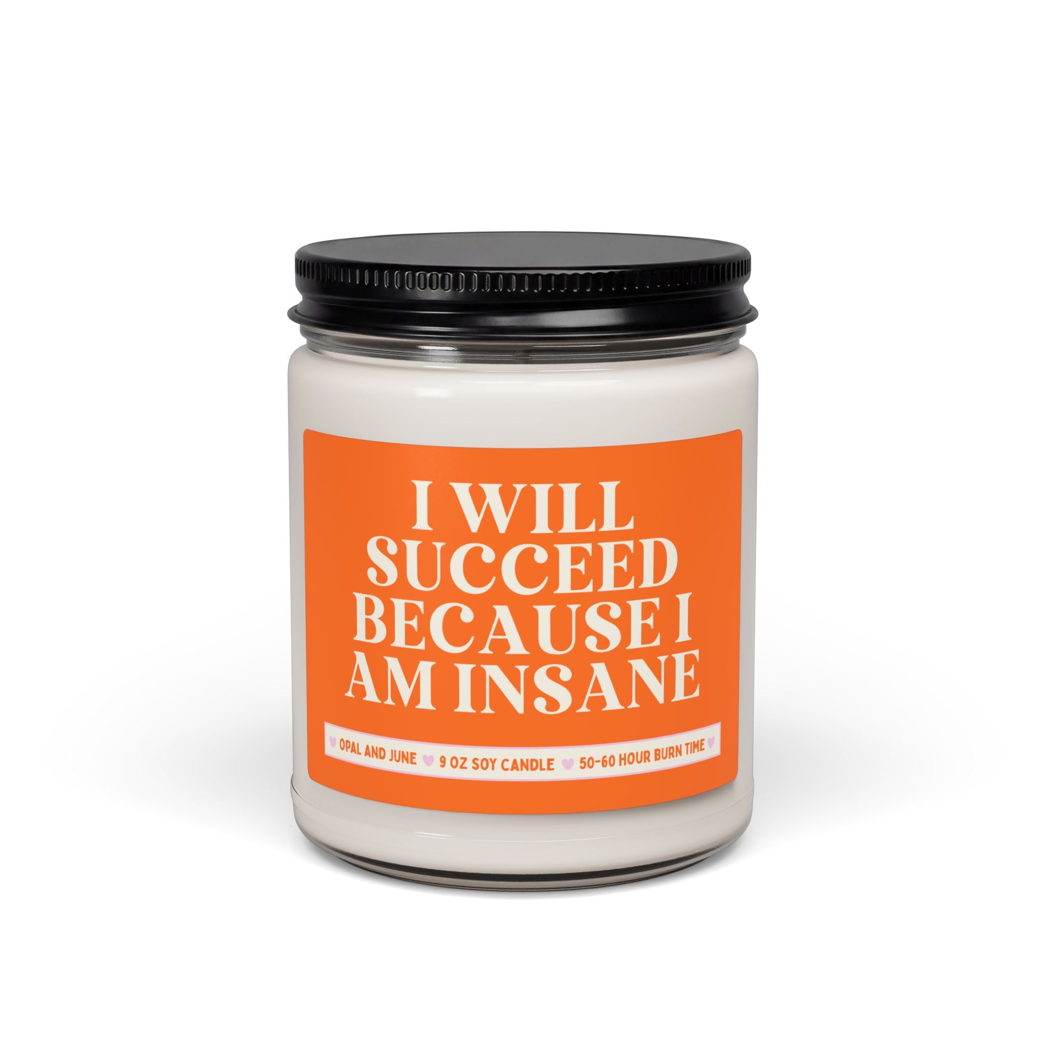 Funny Positive Affirmation Candle for New Business Owner or College Student: I Will Succeed Because I am Insane, 9 Oz Soy Candle for Friend