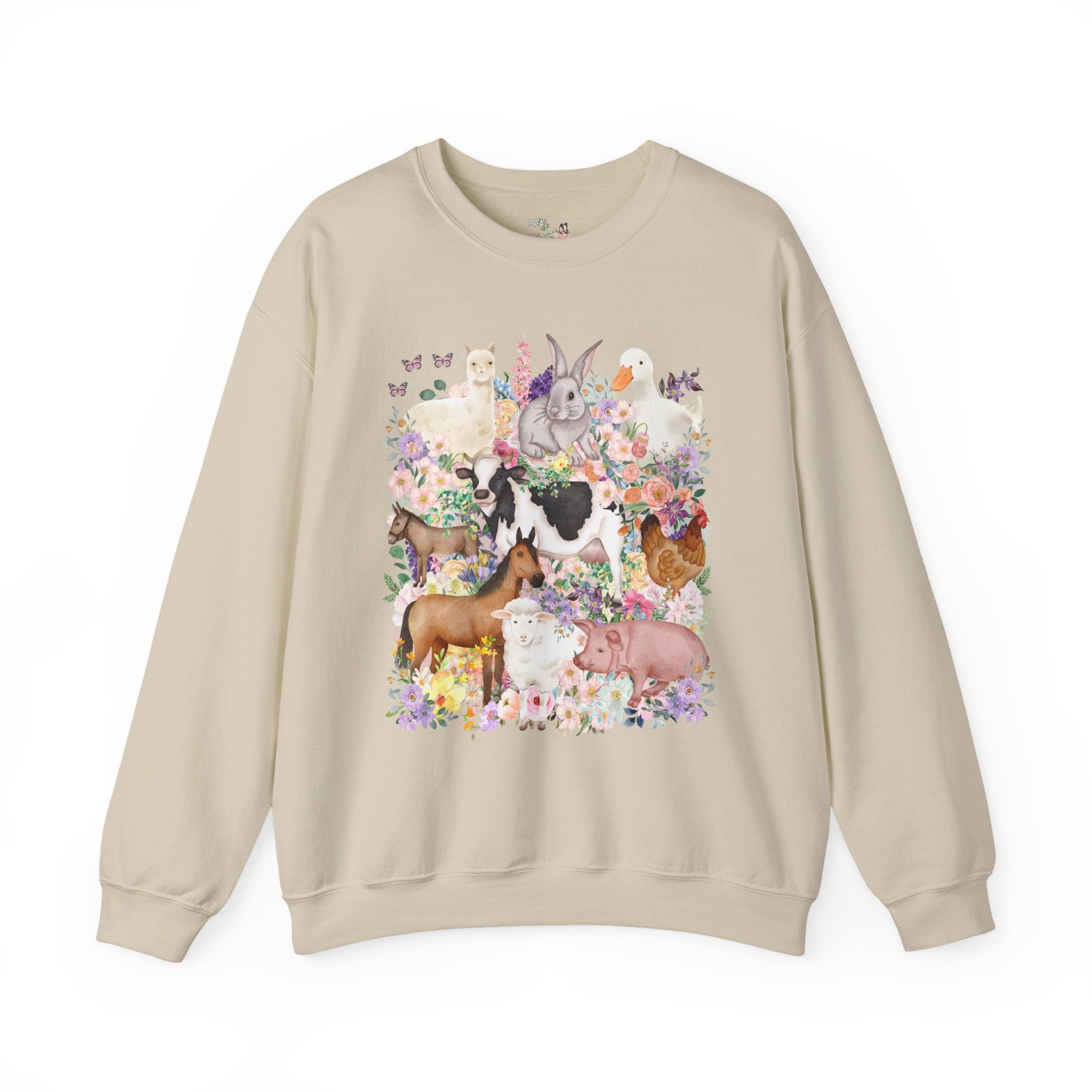 Funny and Whimsical Farm Animal Sweatshirt Inspired by 90s Animal Tees | Ridiculous and Cozy Cute Floral Shirt for Animal Lover or Farmer