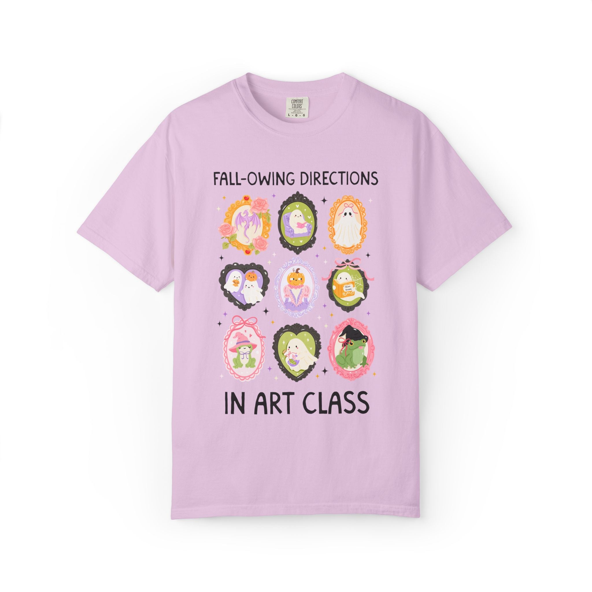 Art Halloween Teacher Tee: Fall-Owing Directions Pastel Goth Teacher Team T-Shirt for Fall, Cute Spooky Season Frog Tee with Ghosts