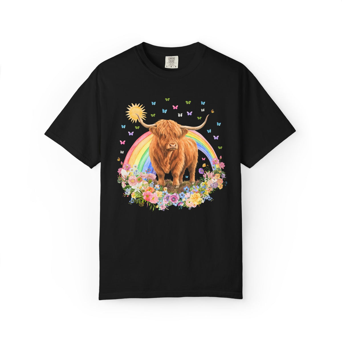 Floral Highland Cow Rainbow T-Shirt