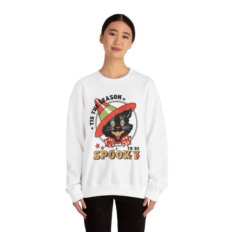 Funny Halloween Sweatshirt with Witchy Cat Wearing Witch Hat: Tis the Season To Be Spooky