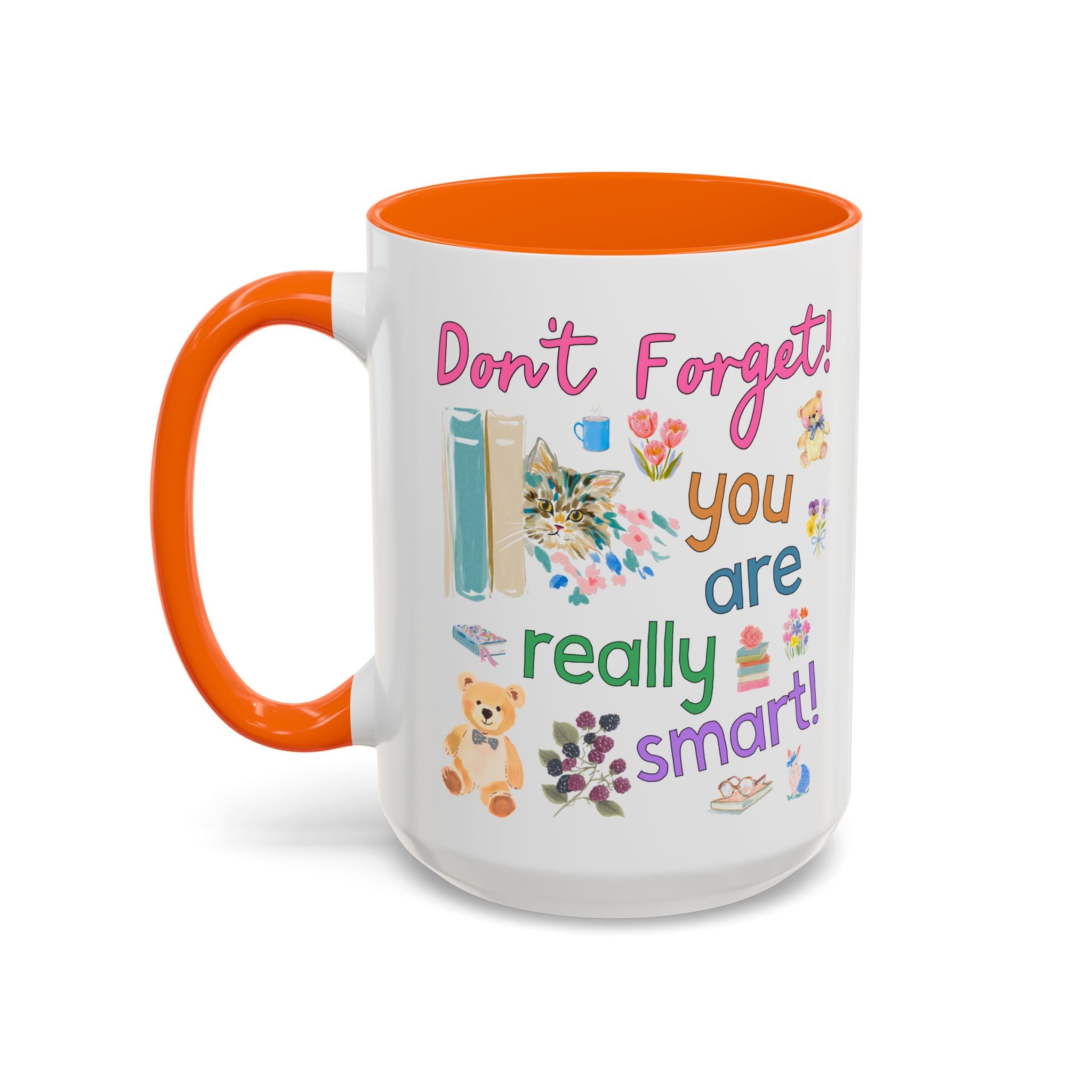 You are Really Smart Positive Affirmation Teacher 15 Oz Coffee Mug for Testing Day, Matching Teacher Team Mug with Cute Cottagecore Bears and Books