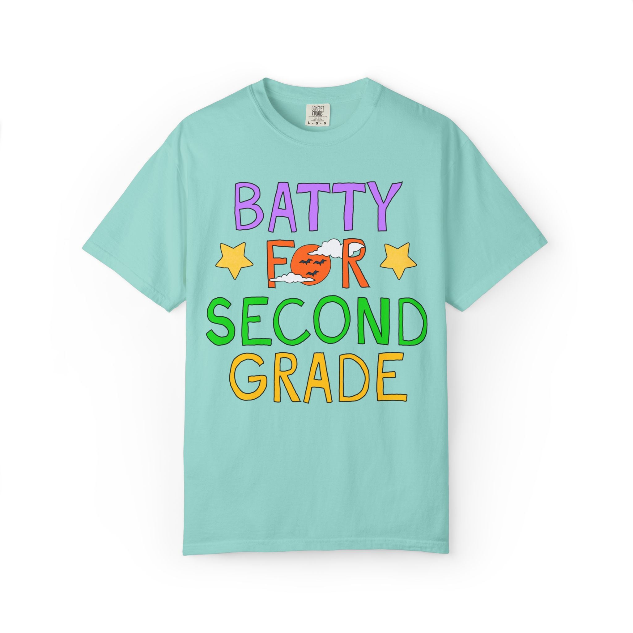 Second Grade Halloween Teacher Tee Shirt: Batty for Second Grade | Cute and Nostalgic Halloween Teacher Team T-Shirt for October, 90s Vibe