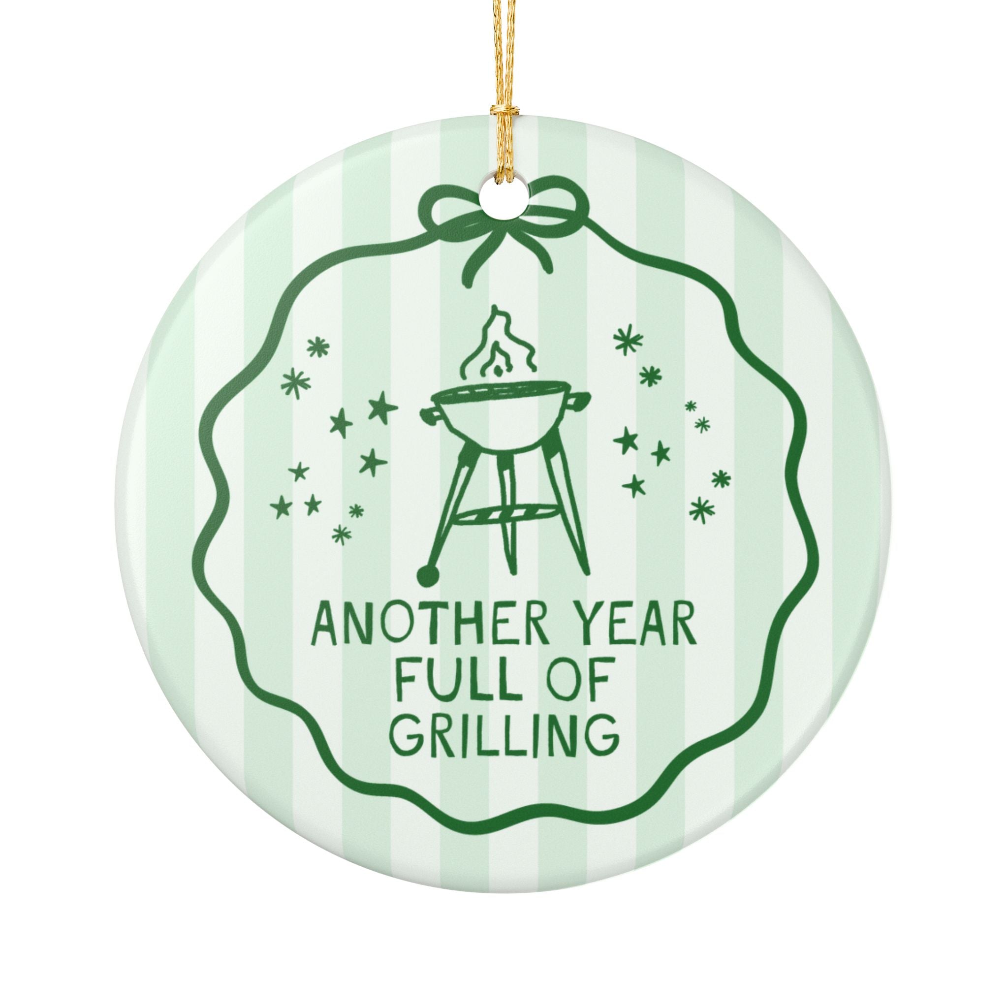 Cute Grilling Ornament for Friend or Family Who Loves Grilling: Another Year Full of Grilling | Holiday Striped Ornament, Parent Who Grills