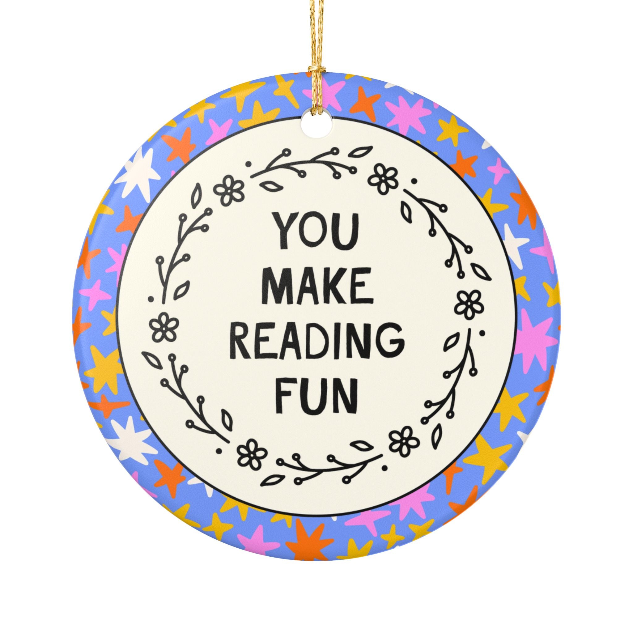 School Librarian or Reading Teacher Christmas Ornament from Student Learning to Read: You Make Reading Fun, Funny Bookworm Gift for Xmas