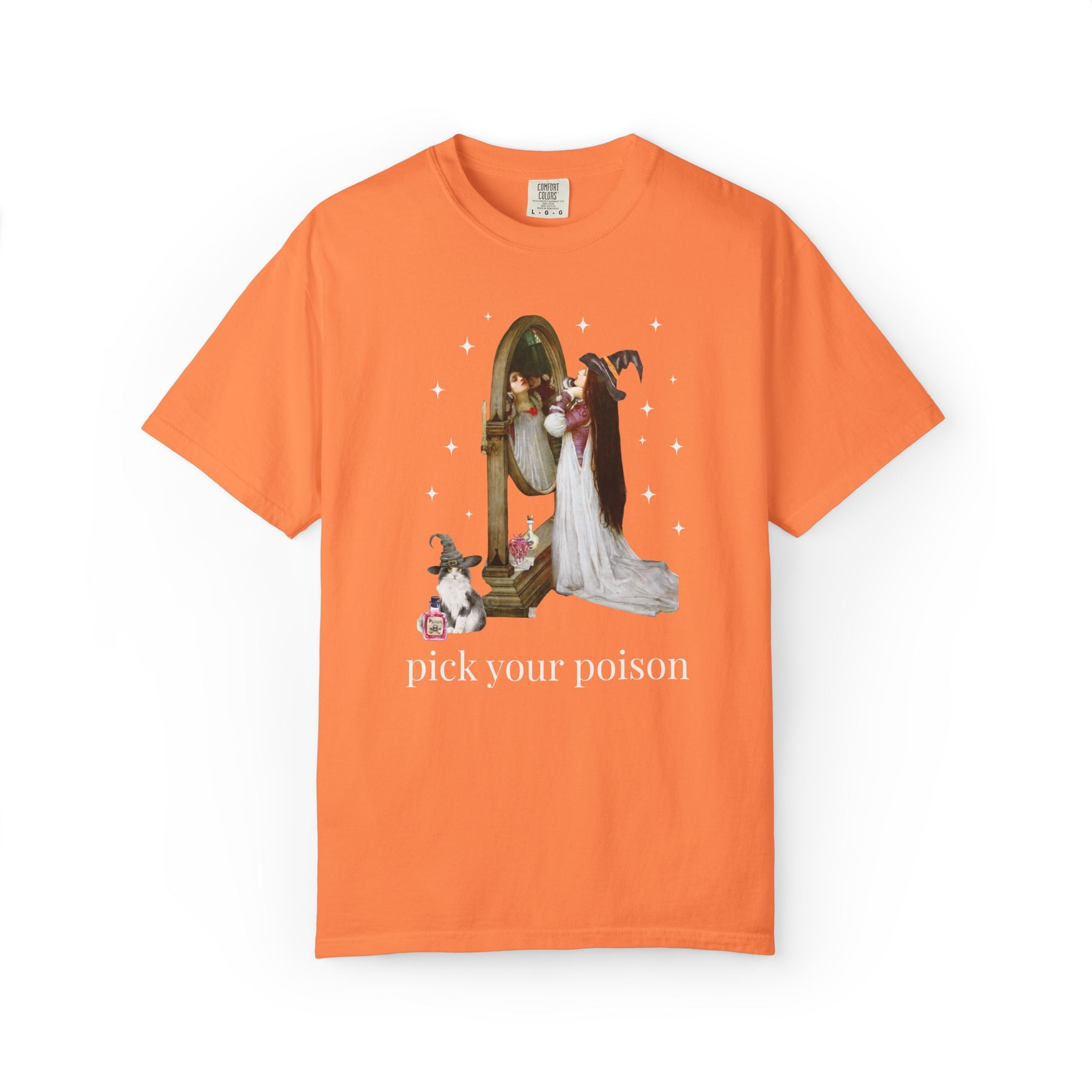 Halloween Art History Tee Shirt: Pick Your Poison | Spooky Art History Buff Tee Shirt, Famous Painting by John William Waterhouse, Cat Lover