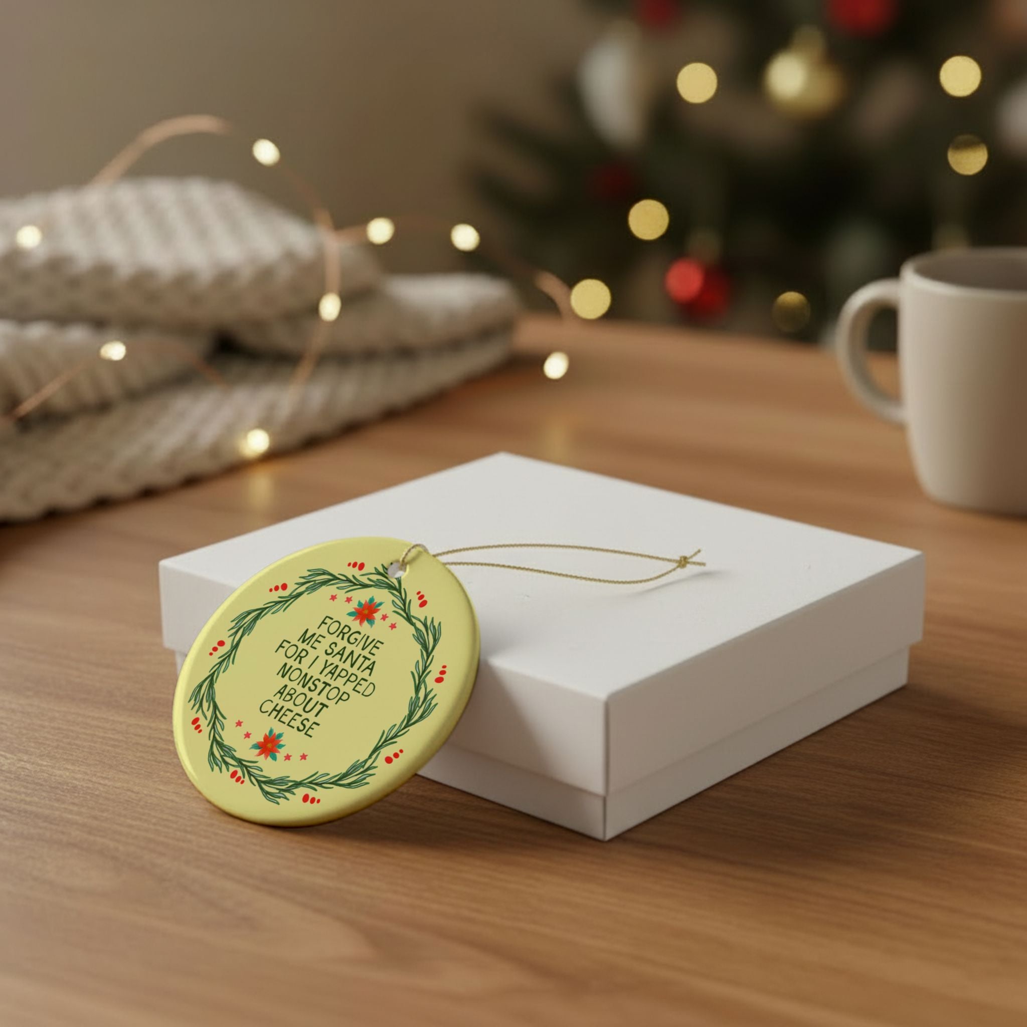 Funny Cheese Lover or Turophile Holiday Ornament for Friend or Loved One Who Loves Cheese Forgive Me Santa for I Yapped Nonstop About Cheese