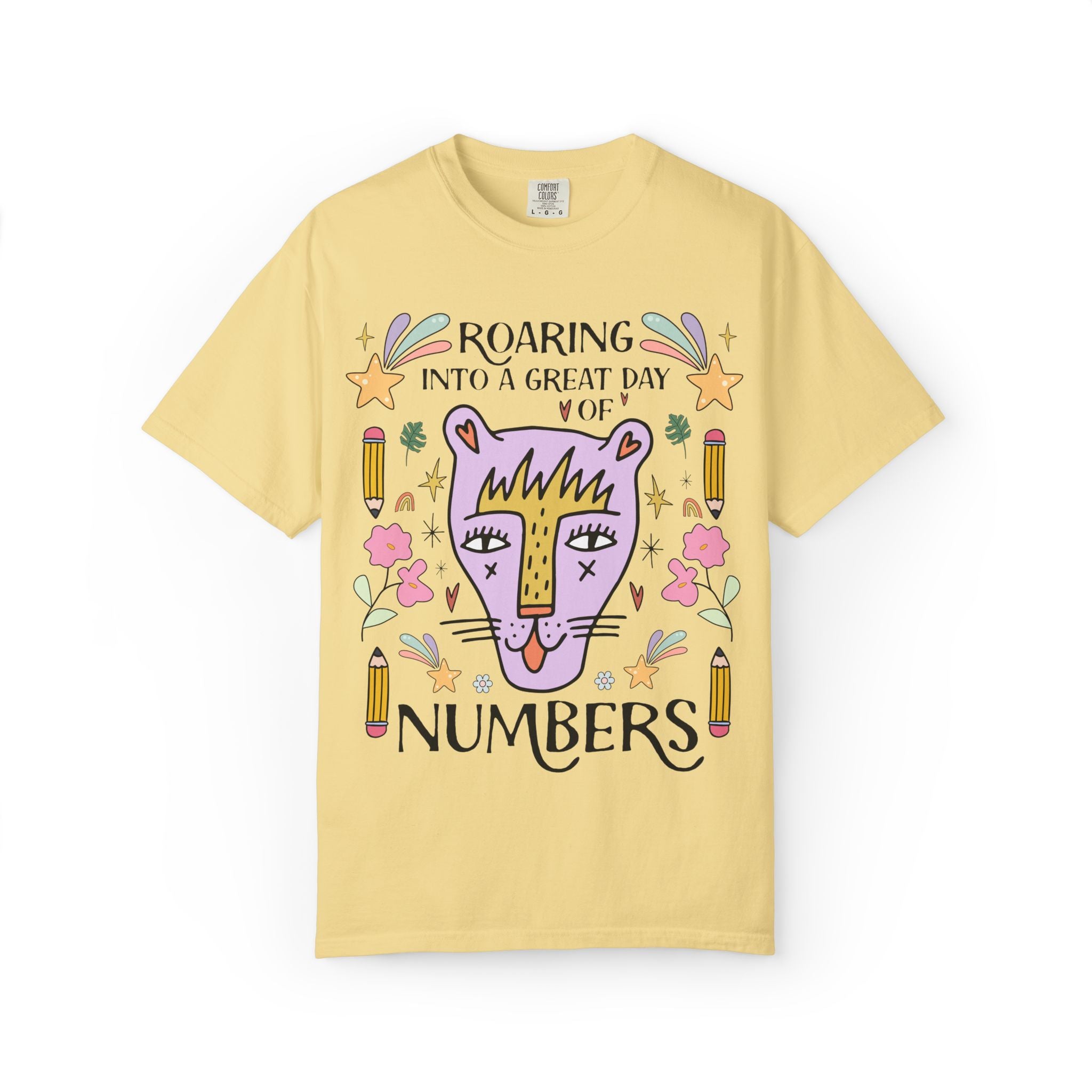 High School Math Tee Shirt: Roaring Into a Great Day of Reading | Cute Eclectic Matching Teacher Math Department T-Shirt for Animal Lover