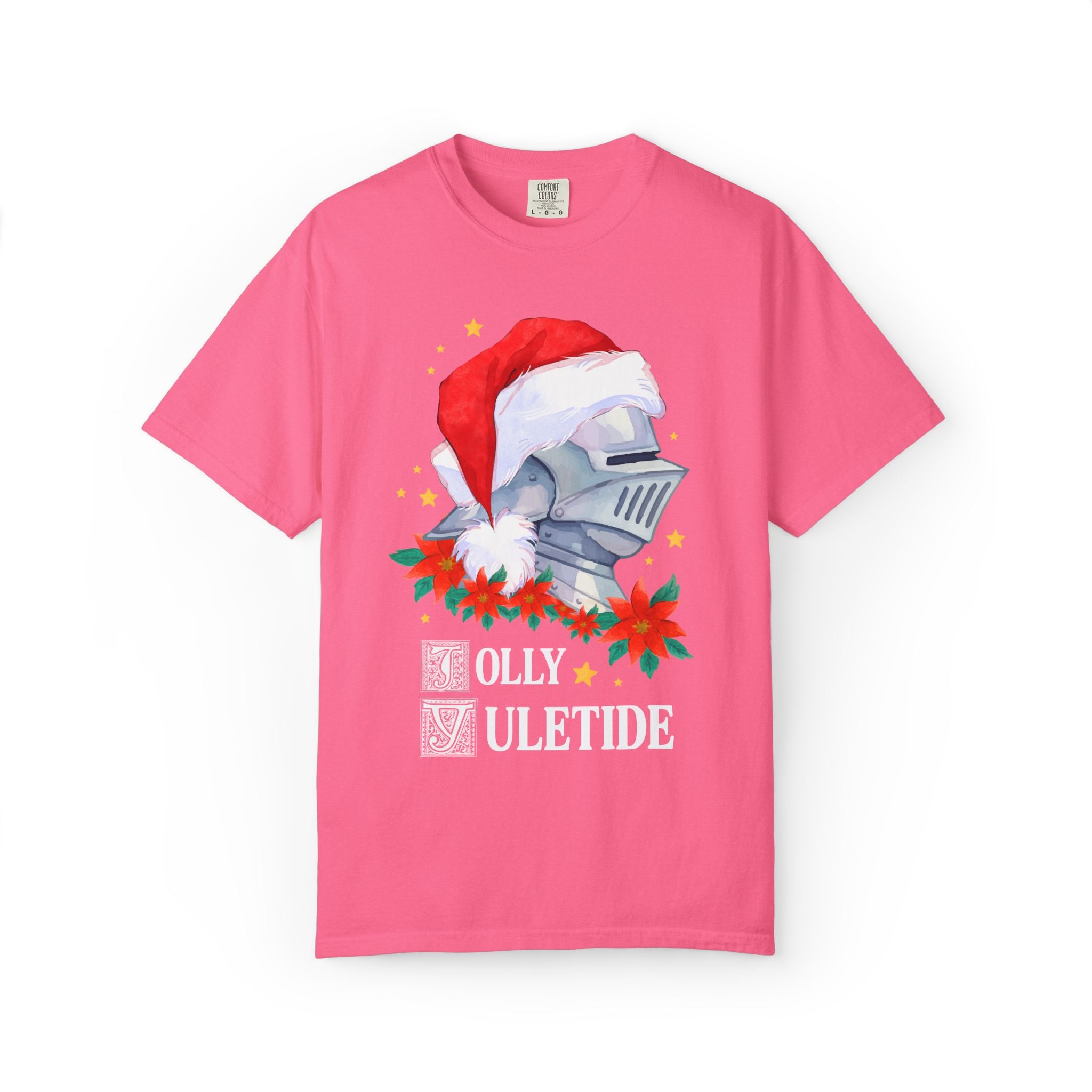 Medieval Christmas Tee Shirt with Knight Wearing a Santa Hat: Jolly Yuletide Silly History Lover T-Shirt, Funny Middle Ages Holiday T-Shirt
