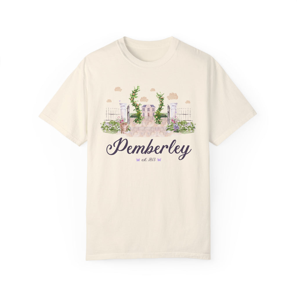 Jane Austen Pride and Prejudice T-Shirt: Pemberley 1813, Cute Classic Literature Book Merch for Her, French Country Aesthetic Bookish Tee in Ivory